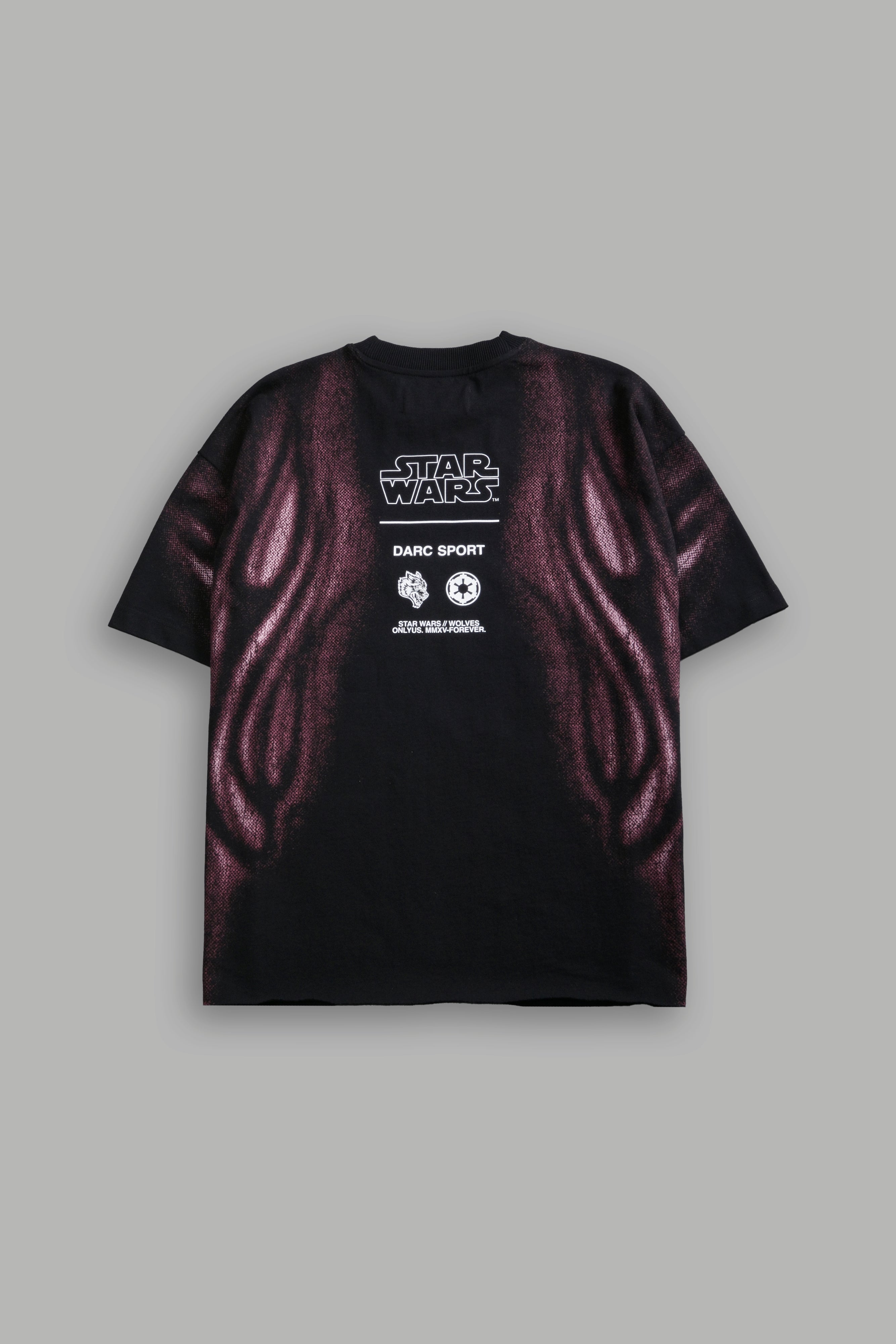 Dark Flame Grunge Mid Length Raw Hem Tee in Black