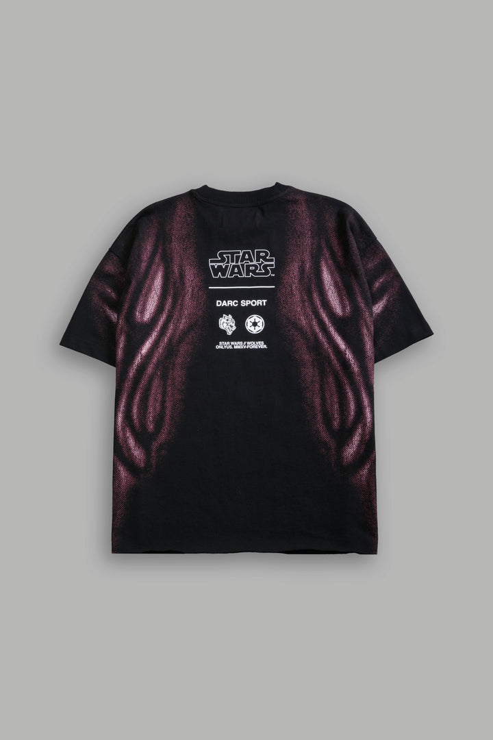 Dark Flame Grunge Mid Length Raw Hem Tee in Black