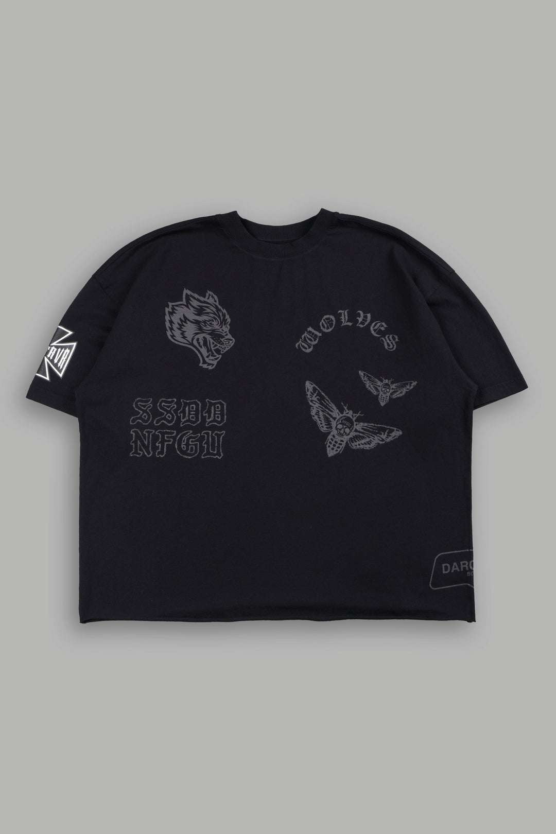 Flash Core Grunge Mid Length Raw Hem Tee In Black