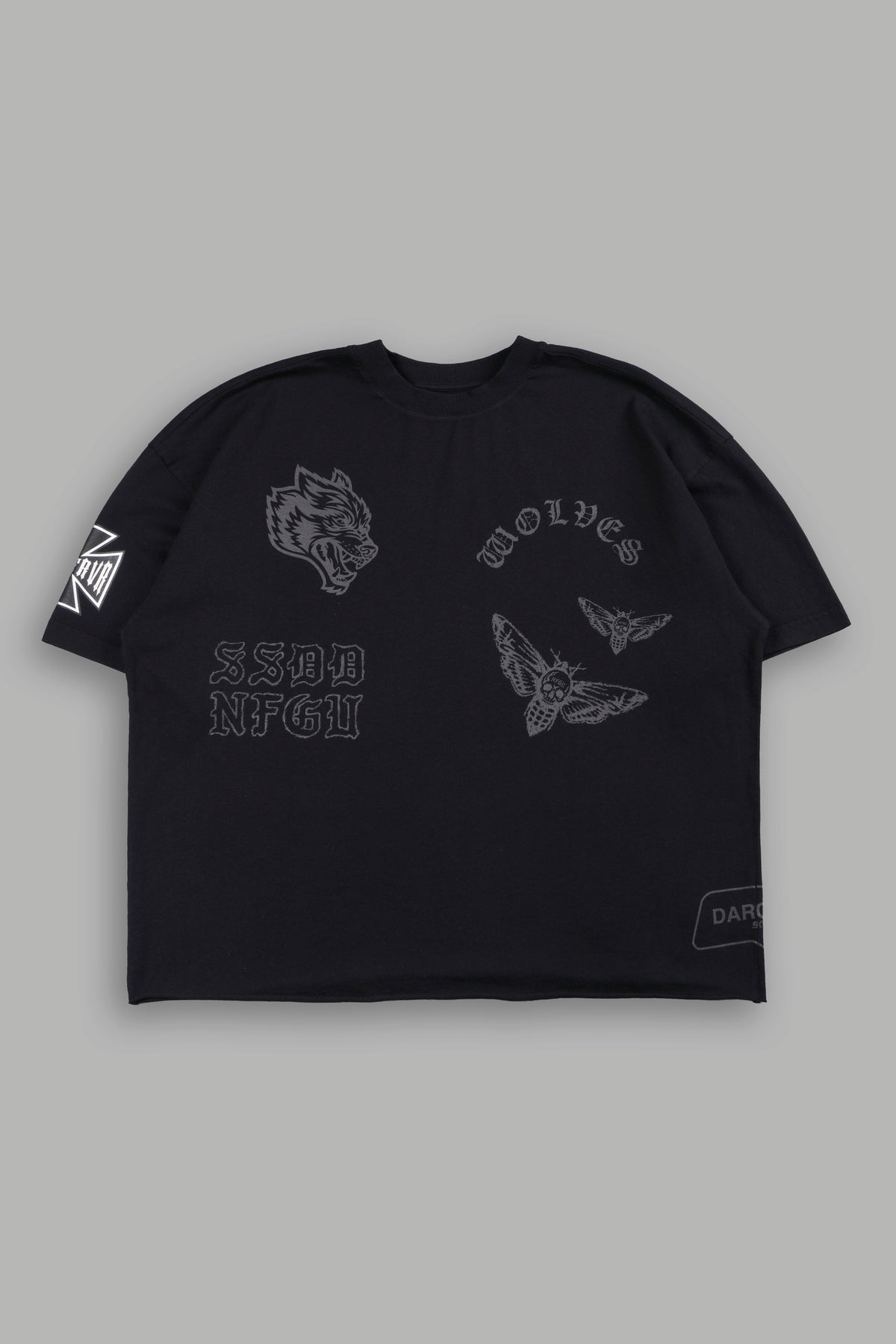 Flash Core Grunge Mid Length Raw Hem Tee In Black