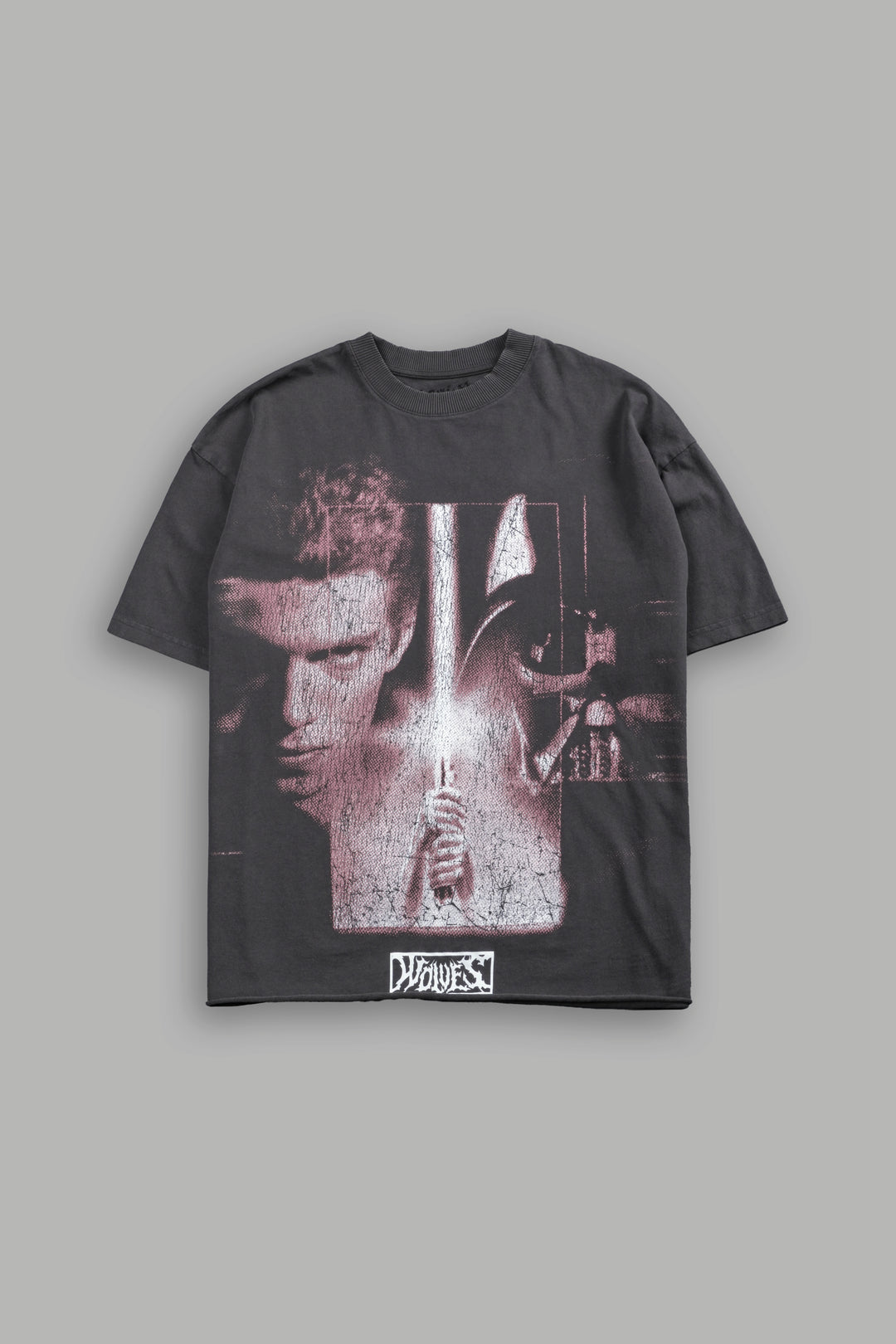 Awakened Power Grunge Mid Length Raw Hem Tee in Wolf Gray