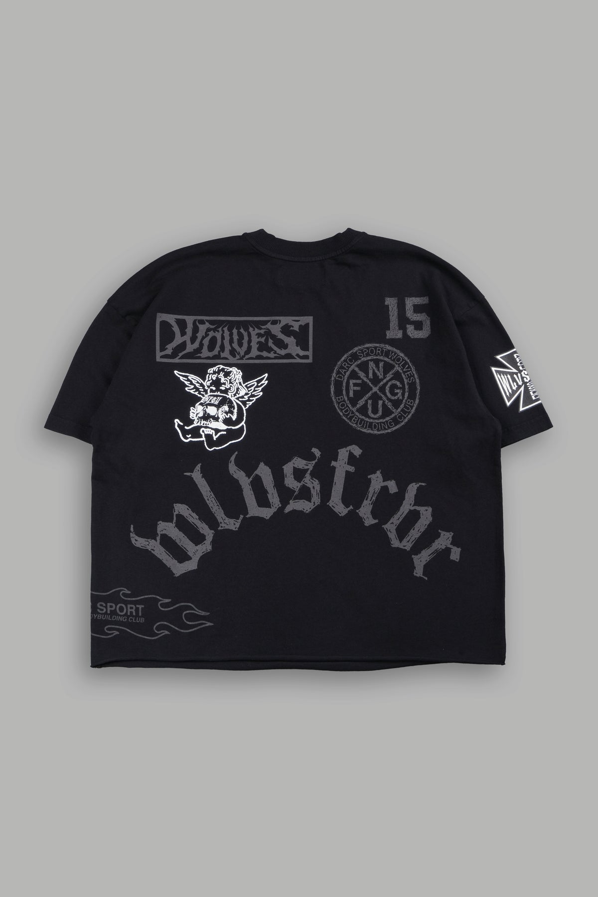 Flash Core Grunge Mid Length Raw Hem Tee In Black