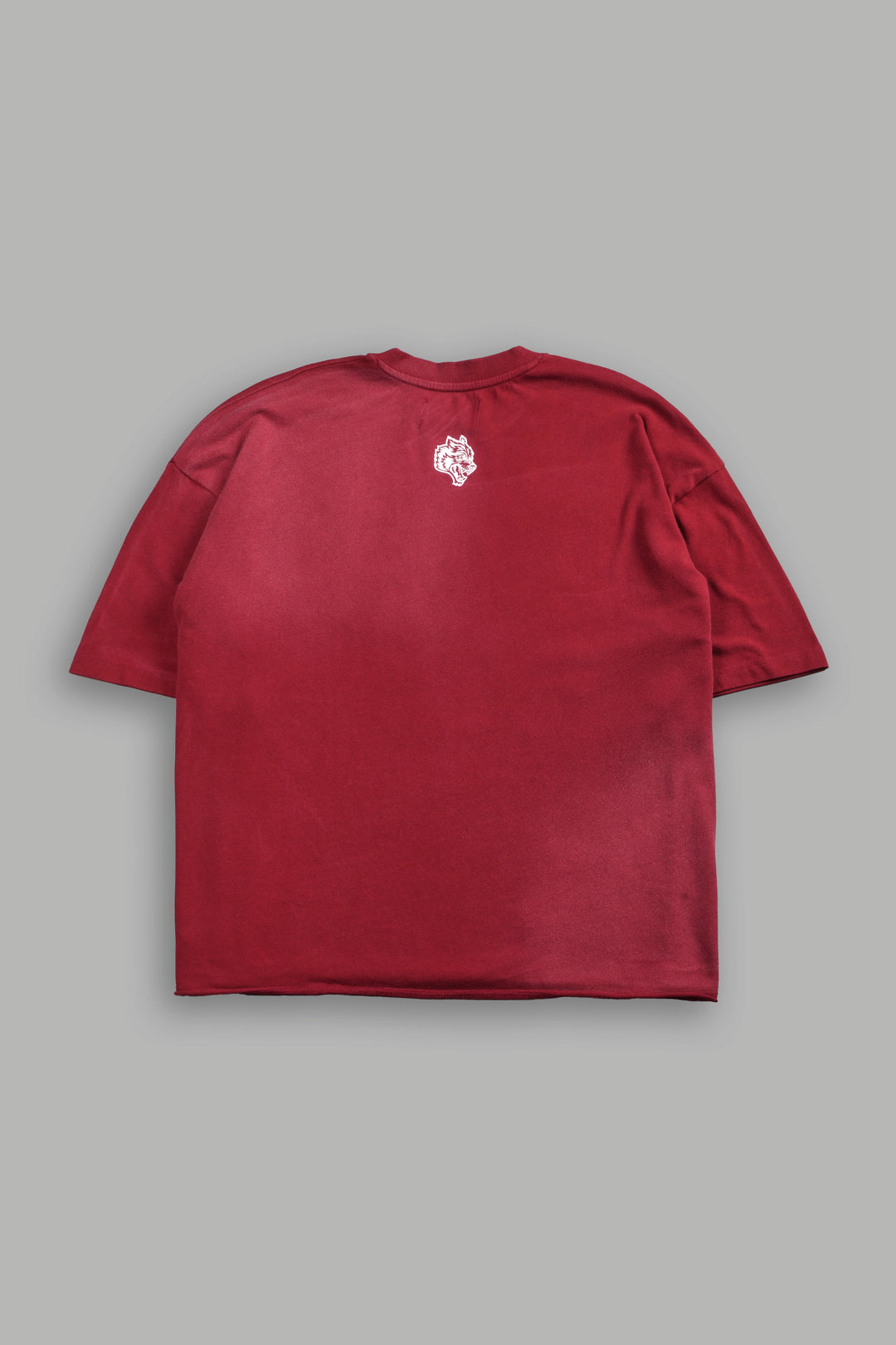 Mickey Mouse Hesh Premium Raw Hem Box Cut Tee in Carmine Red Sun Fade