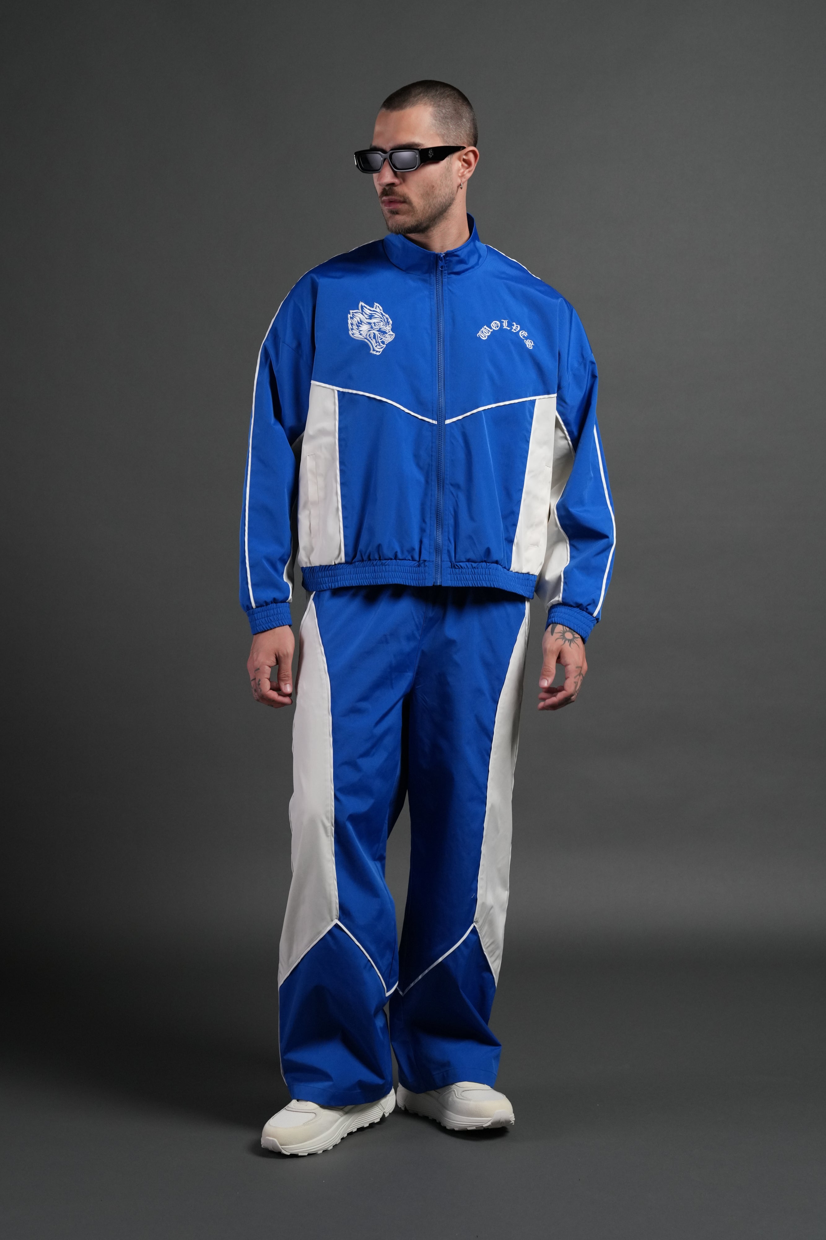 Wolf Chopper Quinn Track Jacket in Darc Cobalt/Cream