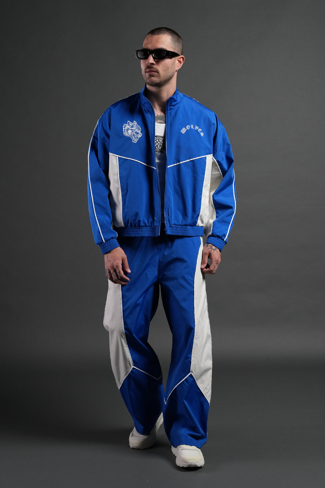 Dual Men's Quinn Track Pants in Darc Cobalt/Cream