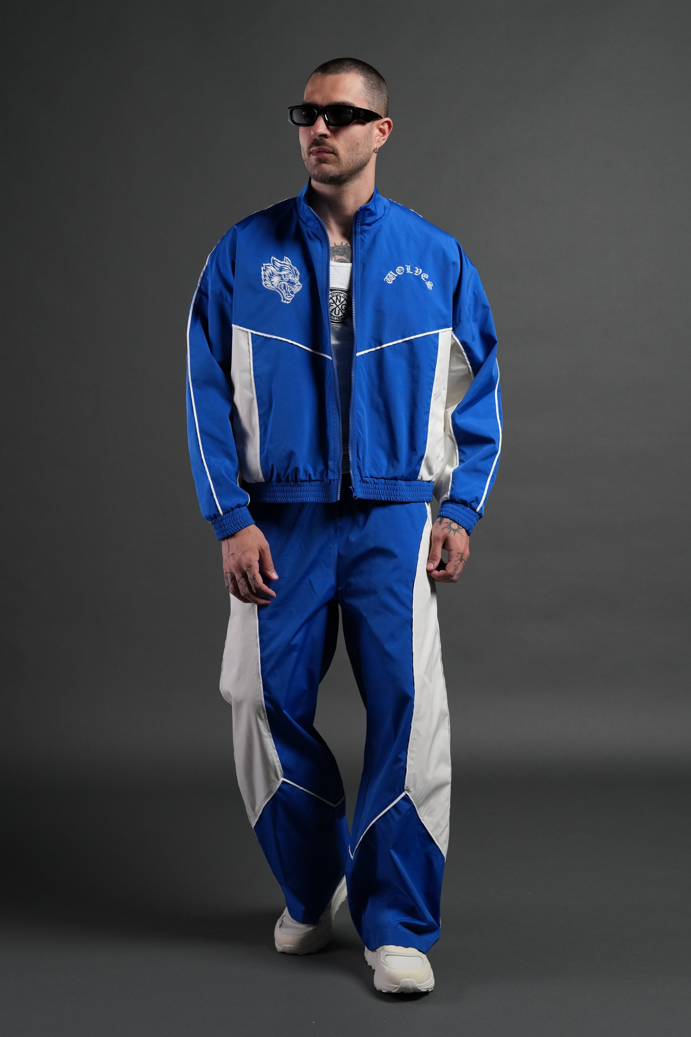 Dual Men's Quinn Track Pants in Darc Cobalt/Cream