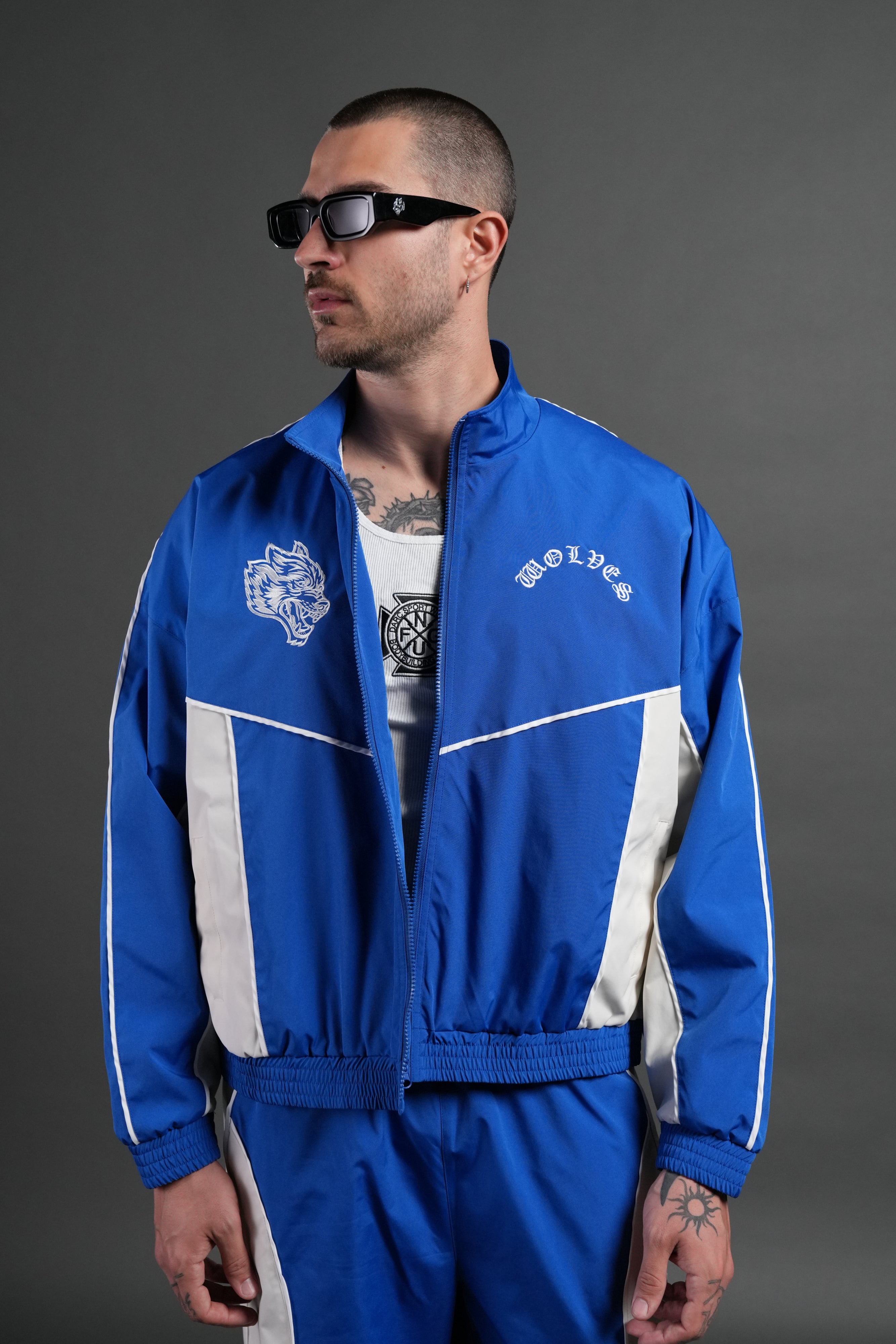 Wolf Chopper Quinn Track Jacket in Darc Cobalt/Cream