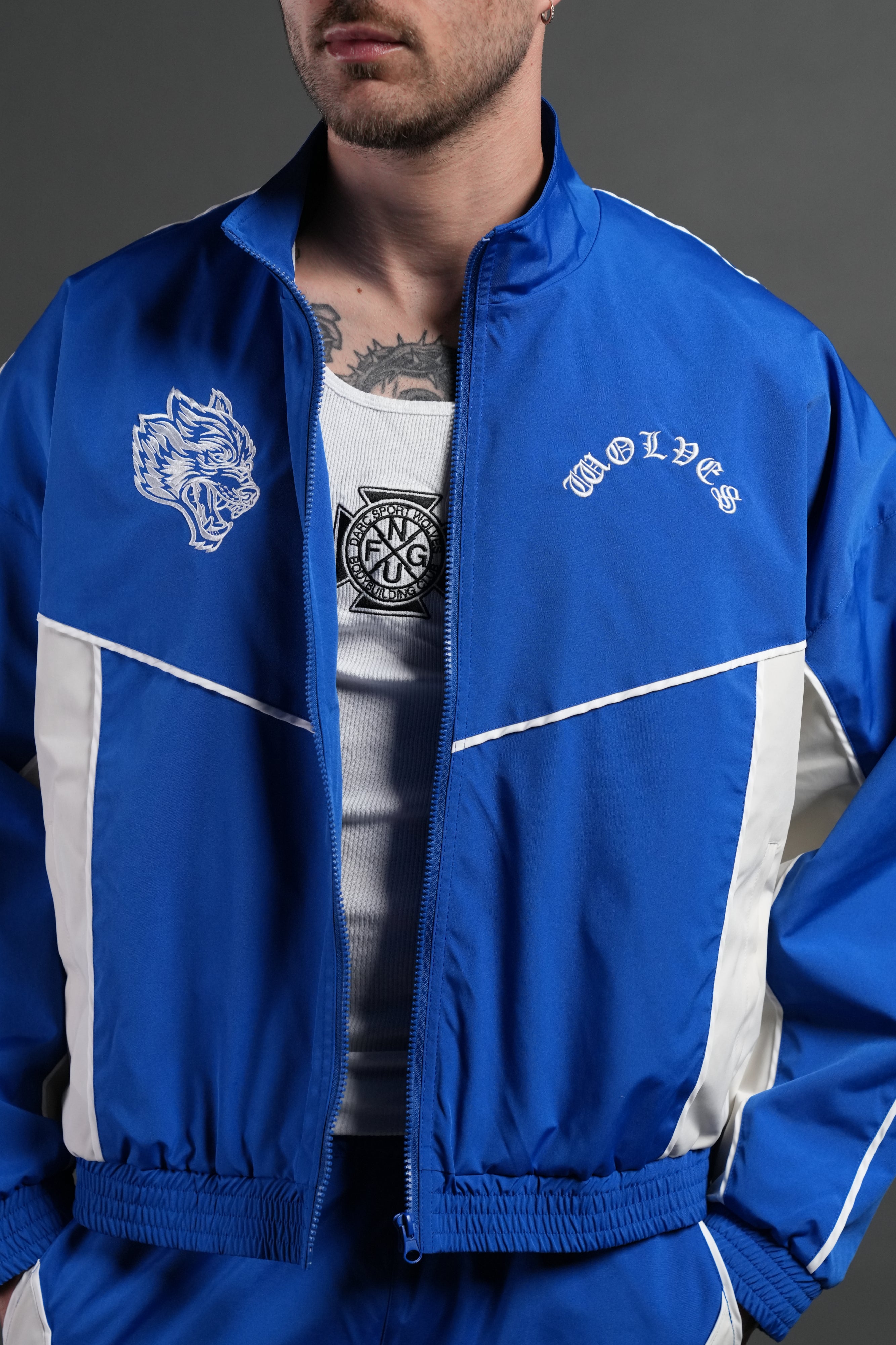 Wolf Chopper Quinn Track Jacket in Darc Cobalt/Cream – DarcSport Wolf Chopper Quinn Track Jacket in Darc Cobalt/Cream – DarcSport