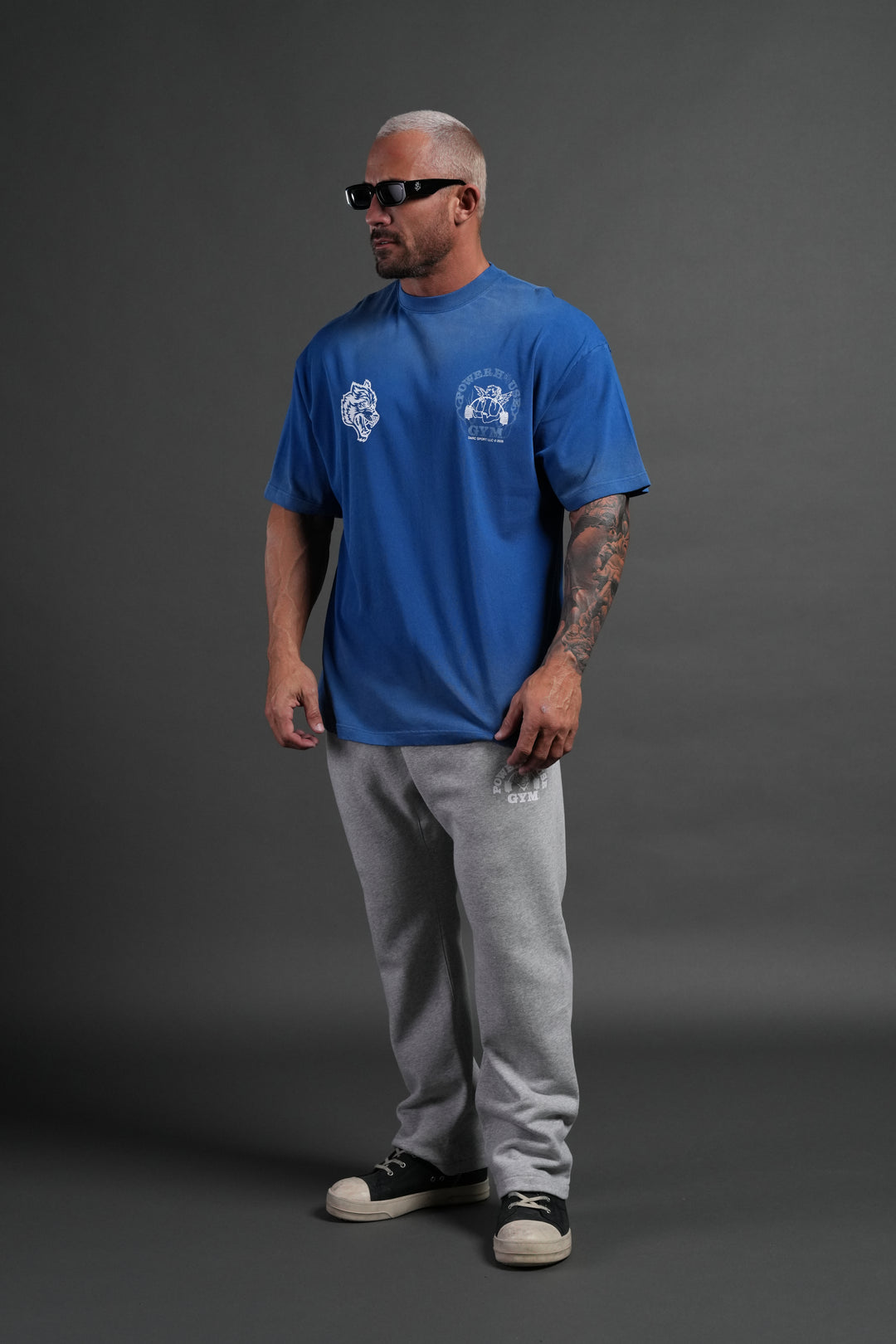 Powerhouse of the Cherub Unisex Premium Oversized Tee in Darc Cobalt Drift Wash
