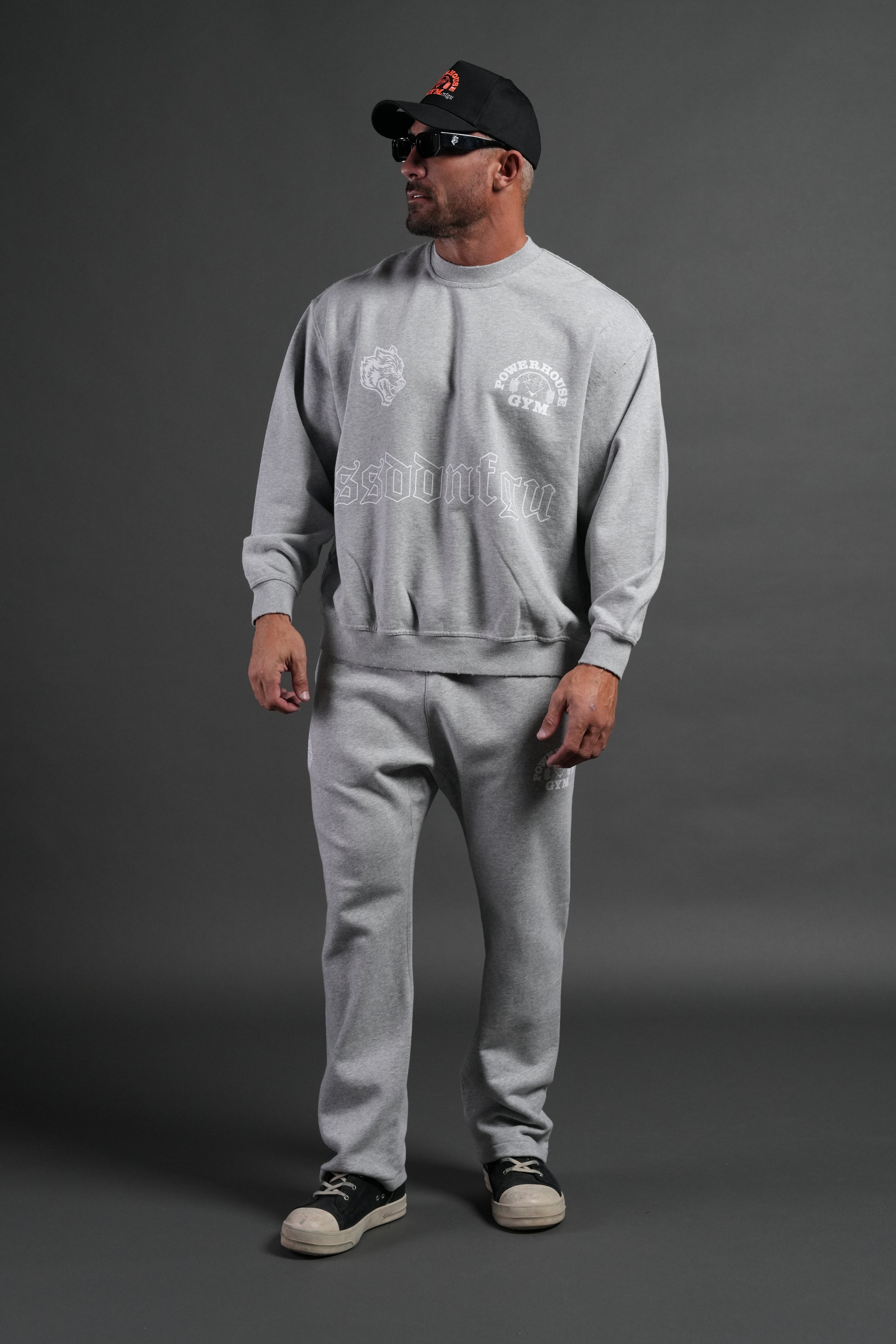 Powerhouse Moth Destroyed Oversized London Crewneck in Light Athletic Gray