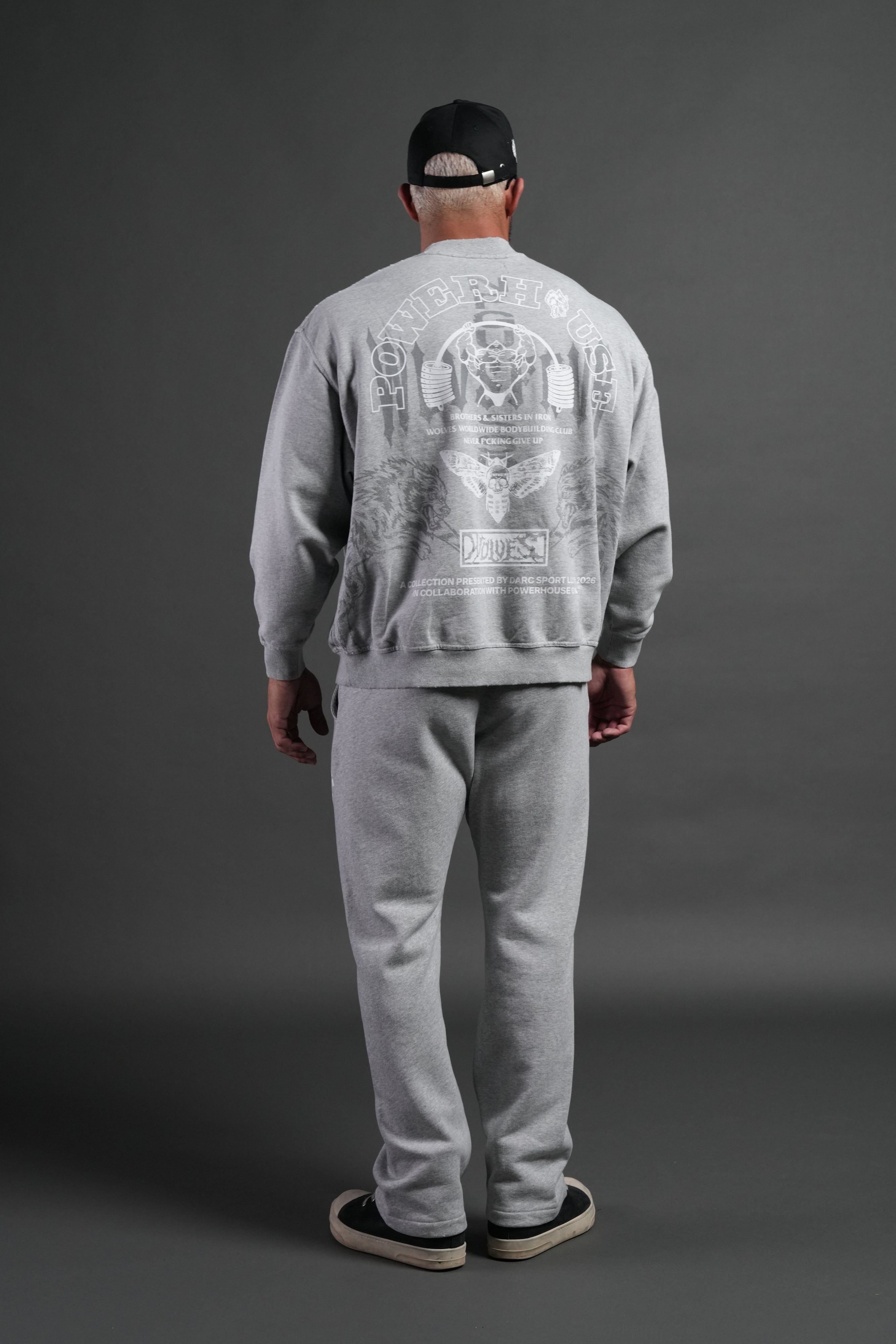 Powerhouse Moth Destroyed Oversized London Crewneck in Light Athletic Gray