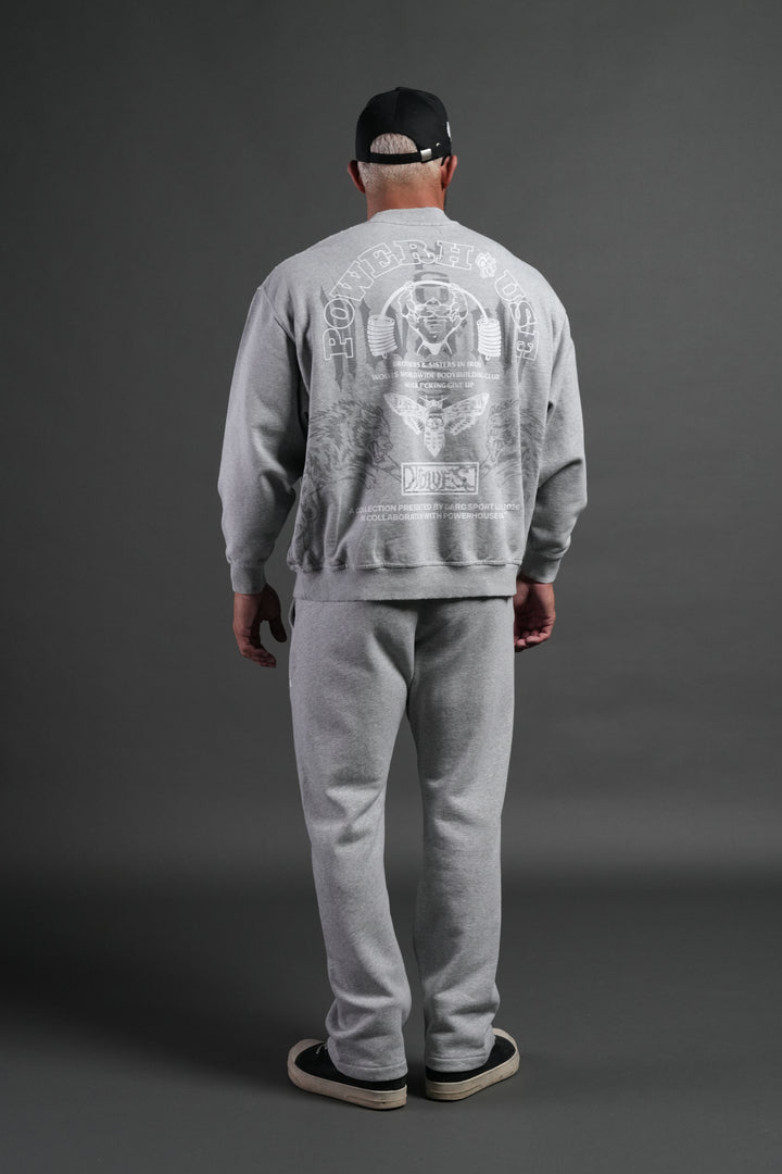 Powerhouse Moth Destroyed Oversized London Crewneck in Light Athletic Gray