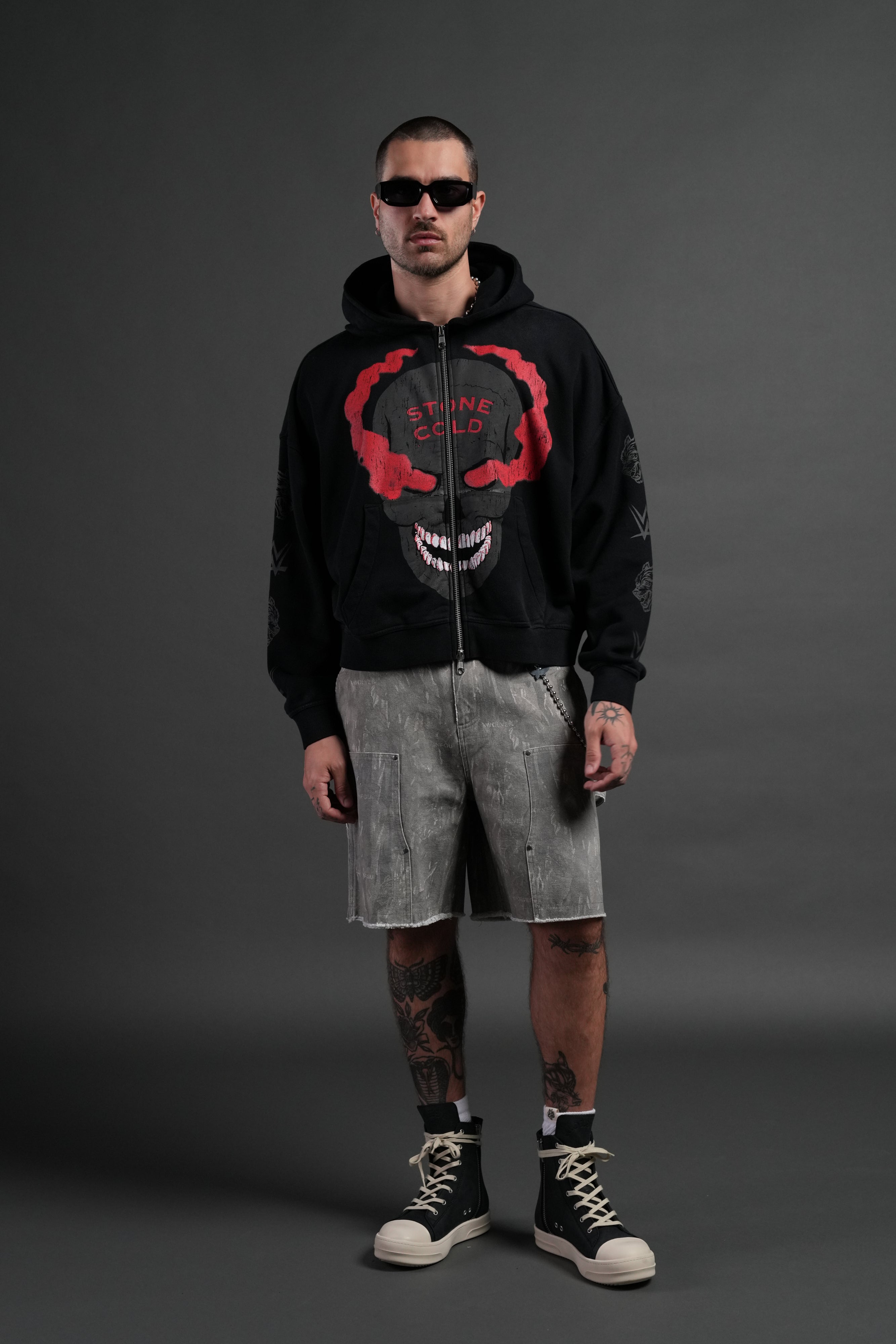 Stone Cold Forever Vex Double Zip Hoodie in Black Drift Wash