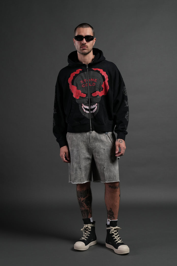 Stone Cold Forever Vex Double Zip Hoodie in Black Drift Wash