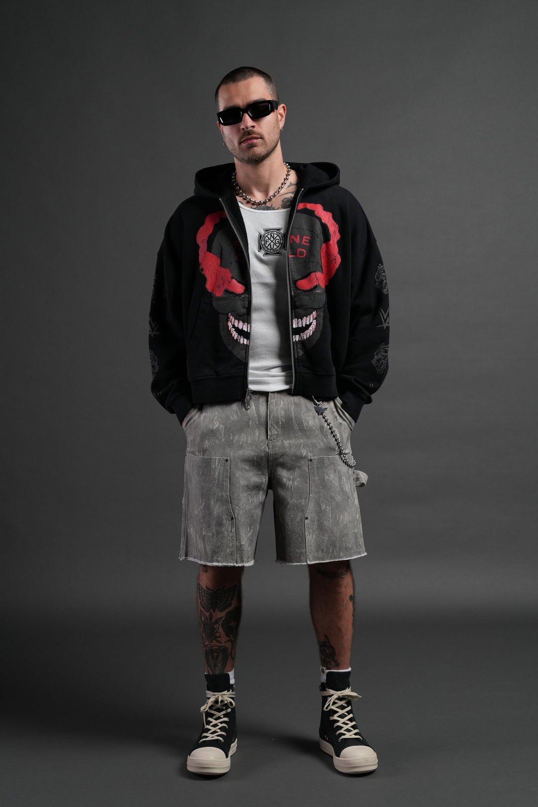 Stone Cold Forever Vex Double Zip Hoodie in Black Drift Wash
