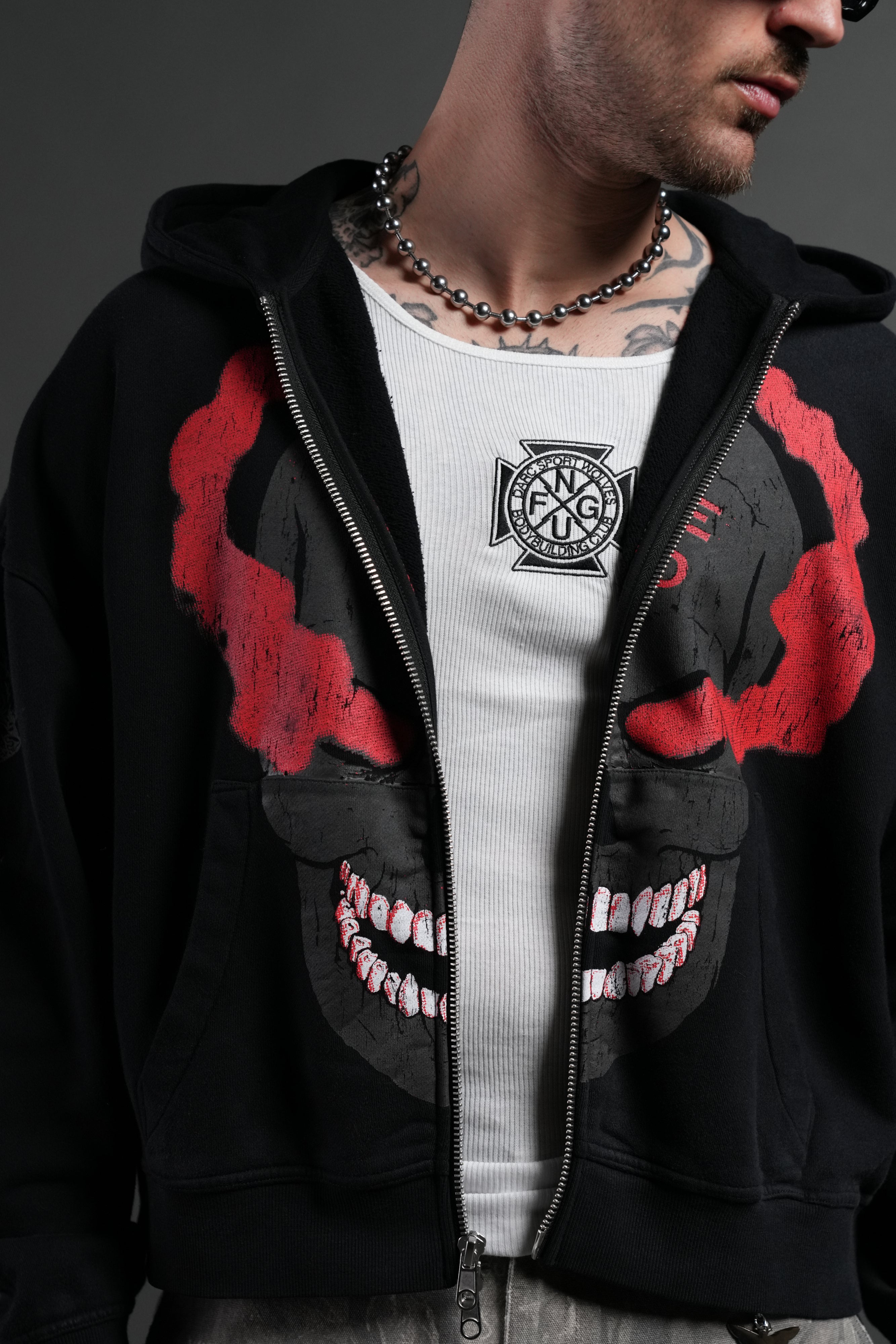 Stone Cold Forever Vex Double Zip Hoodie in Black Drift Wash