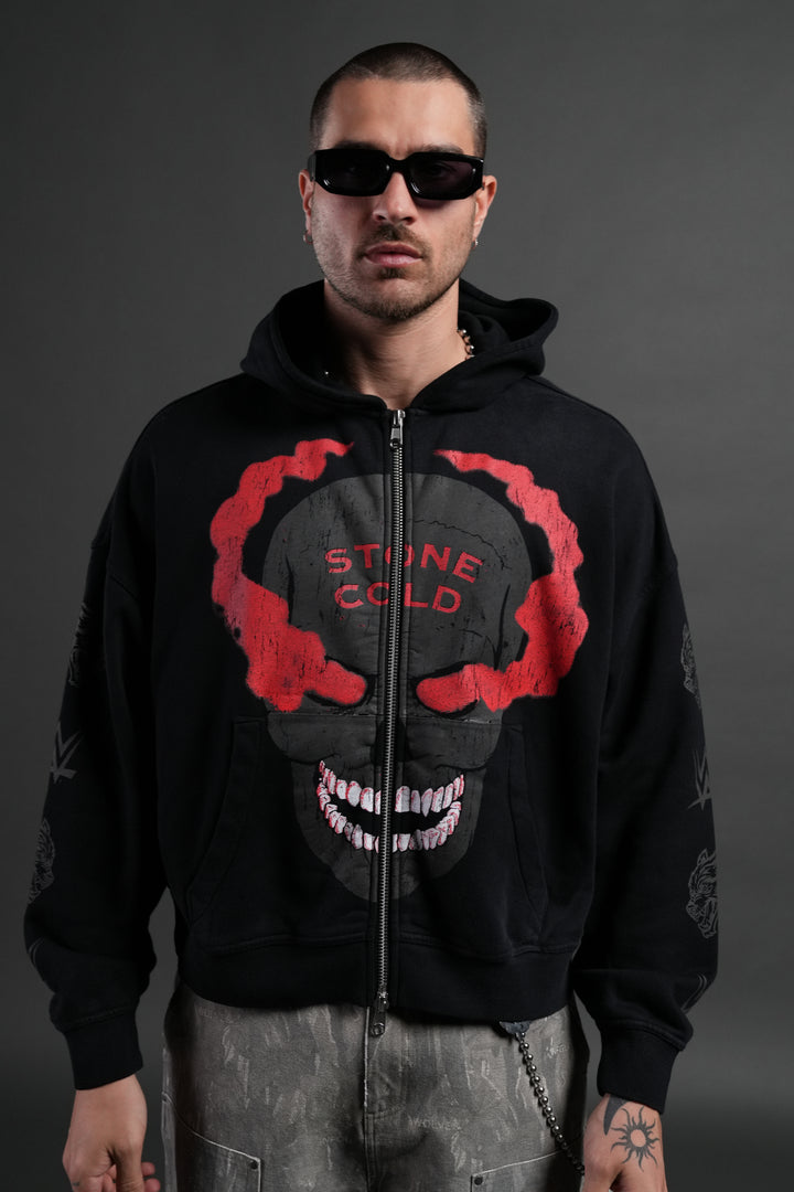 Stone Cold Forever Vex Double Zip Hoodie in Black Drift Wash