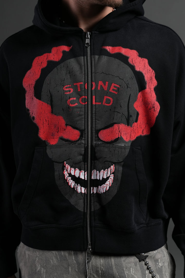 Stone Cold Forever Vex Double Zip Hoodie in Black Drift Wash