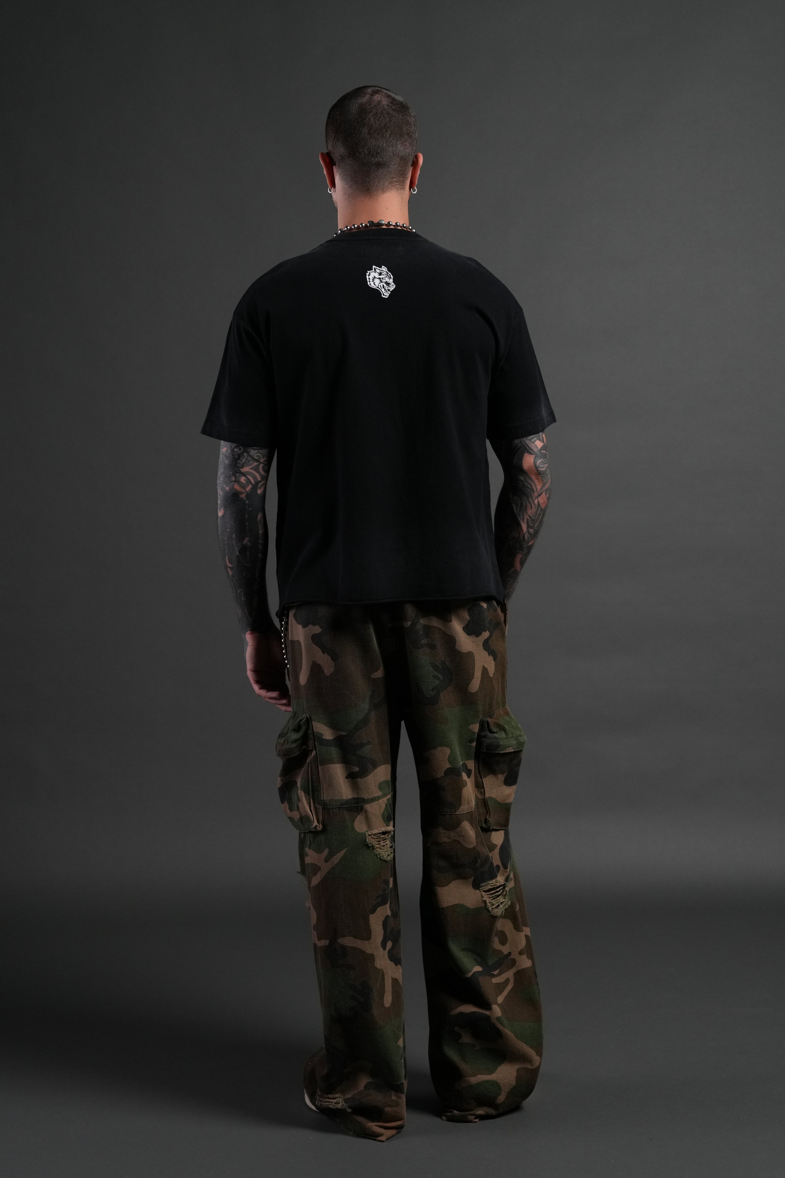 Stone Cold Forever Grunge Mid-Length Raw Hem Tee in Black Drift