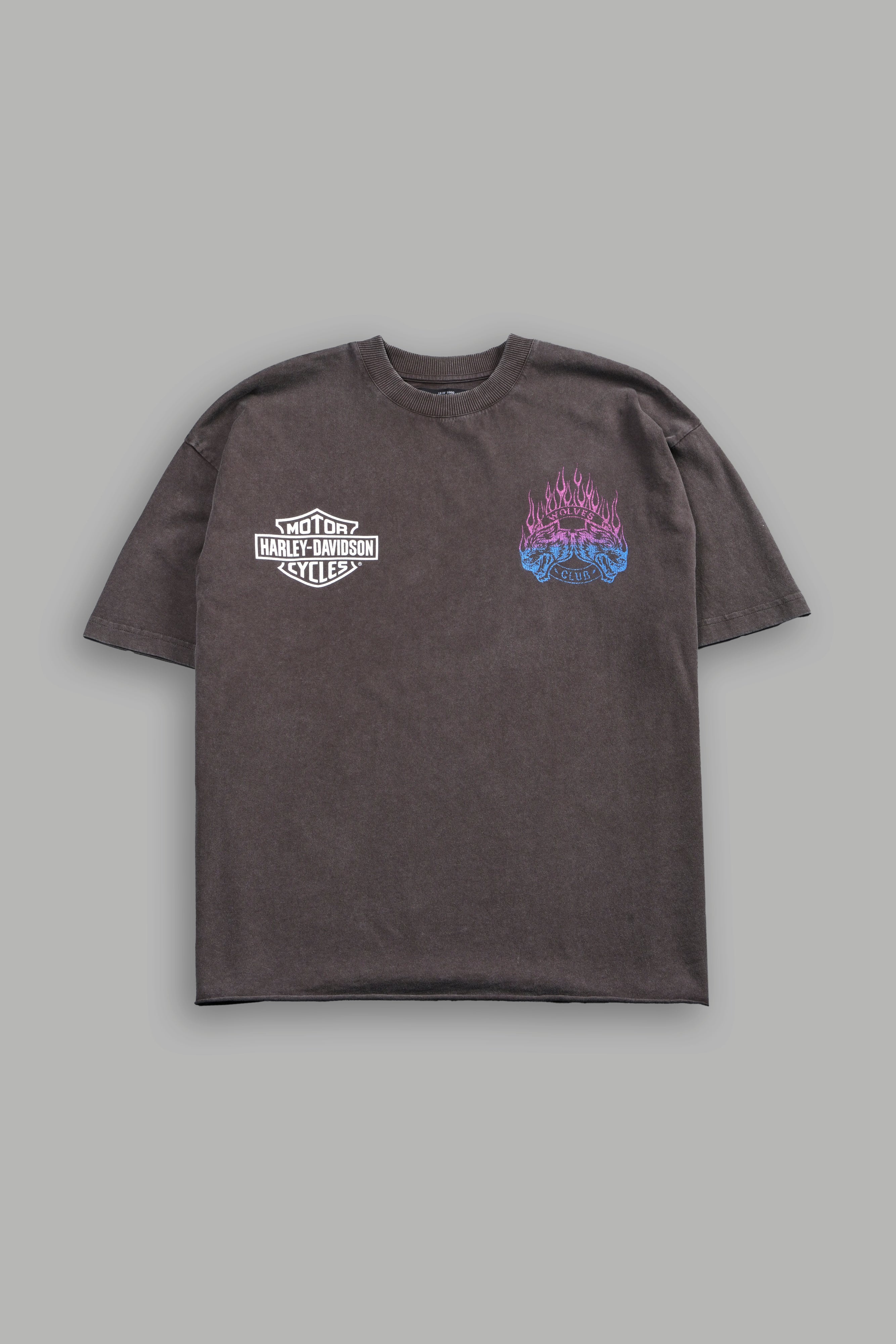 Rising Sun Grunge Mid Length Raw Hem Tee in Darc Brown