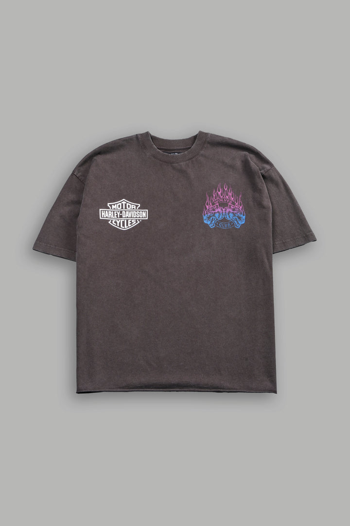 Rising Sun Grunge Mid Length Raw Hem Tee in Darc Brown