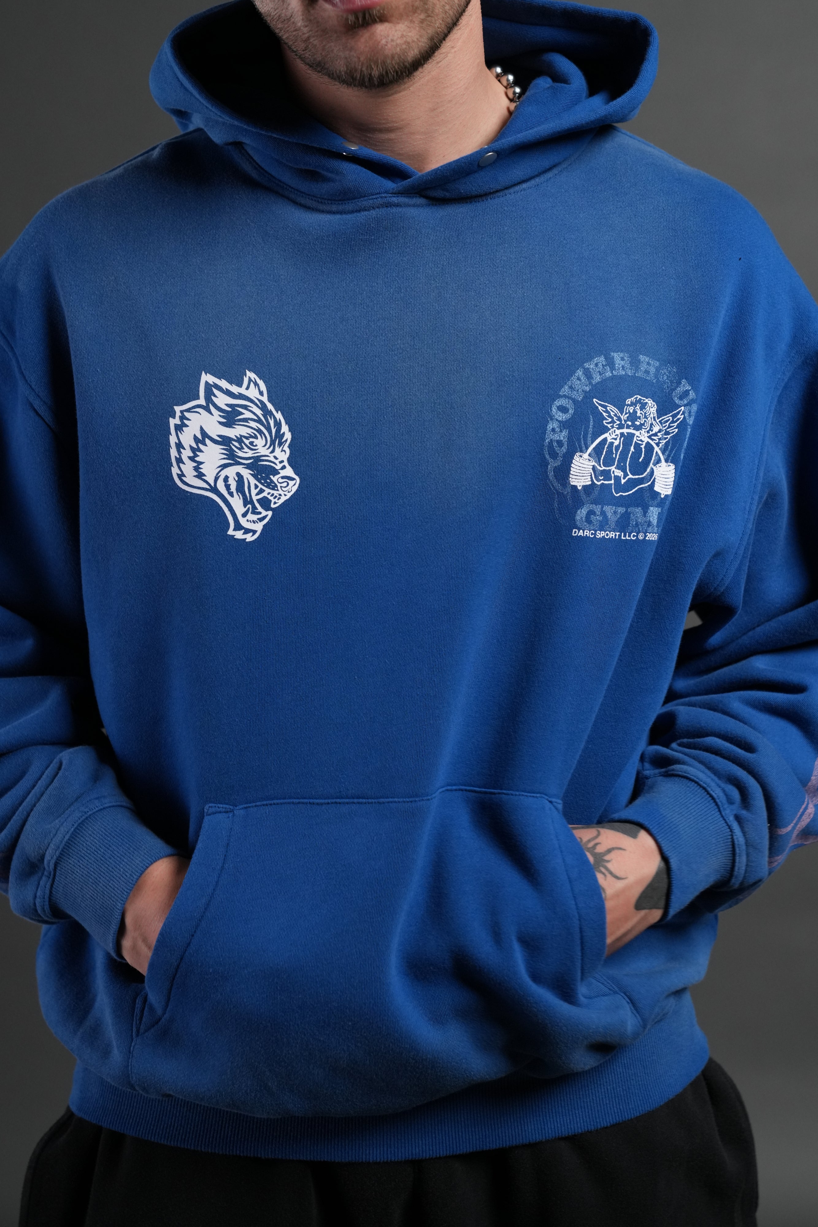 Powerhouse of the Cherub Unisex "Pierce" Hoodie in Darc Cobalt Drift Wash
