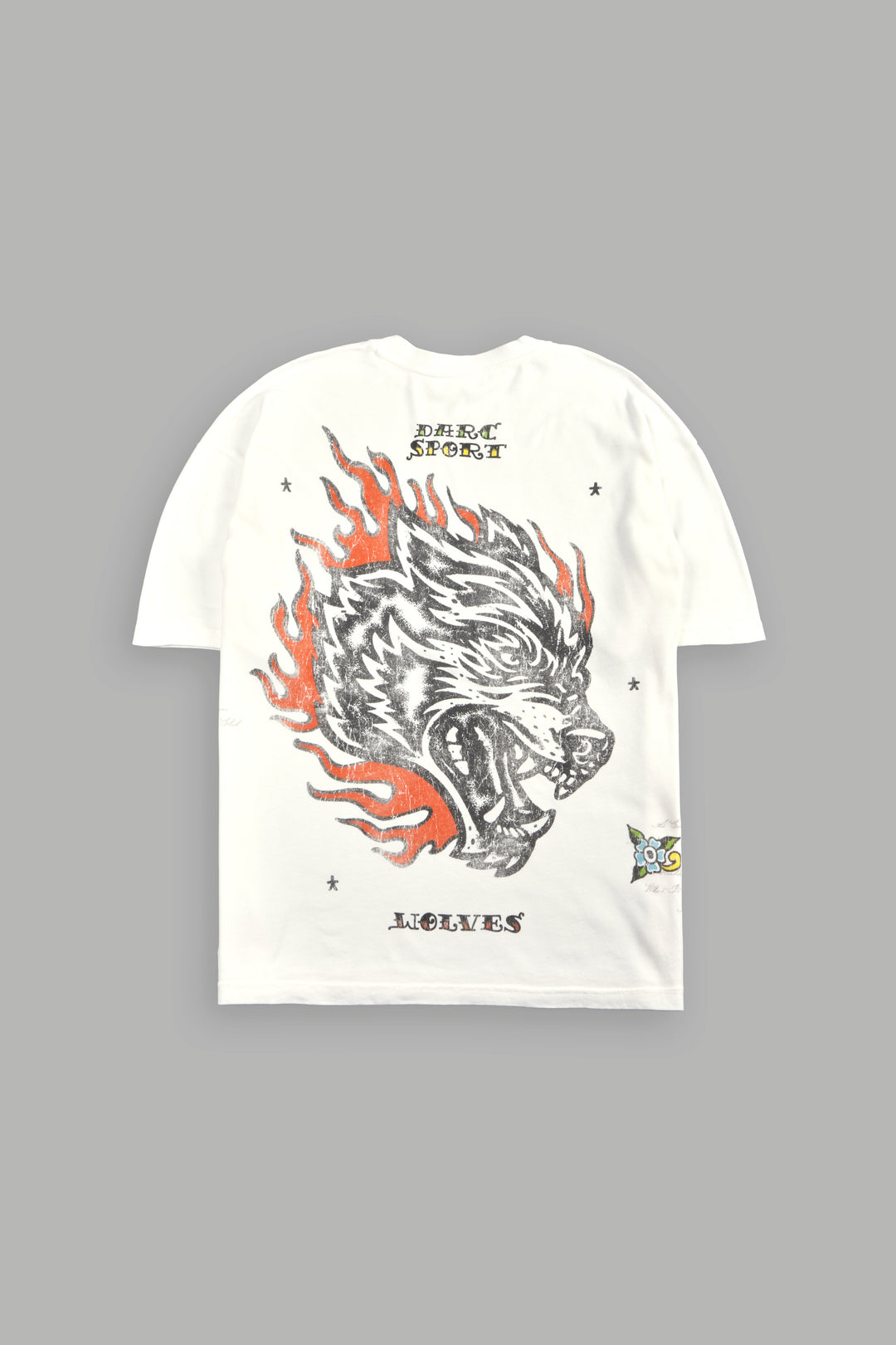 Wolf On Fire Energy Side-By-Side Series Premium Oversized Tee in Cream