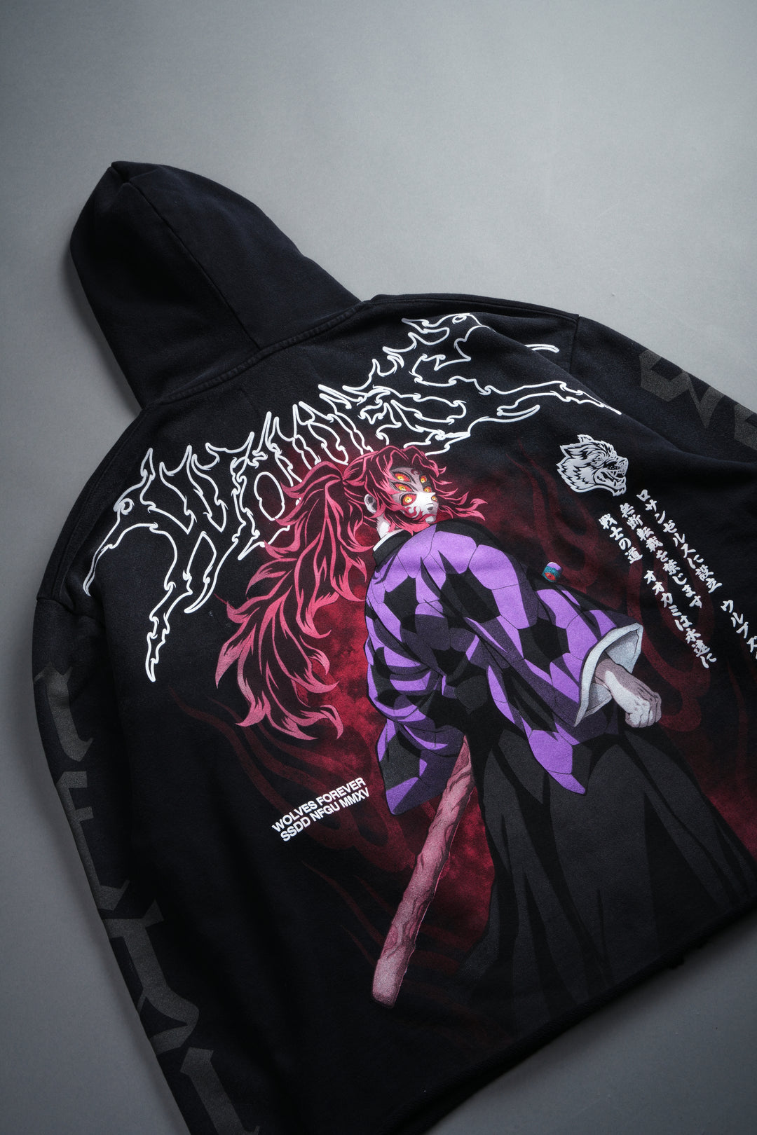 Blood Moon Distressed Grunge Mid Length Raw Hem Zip Hoodie in Black Sun Fade