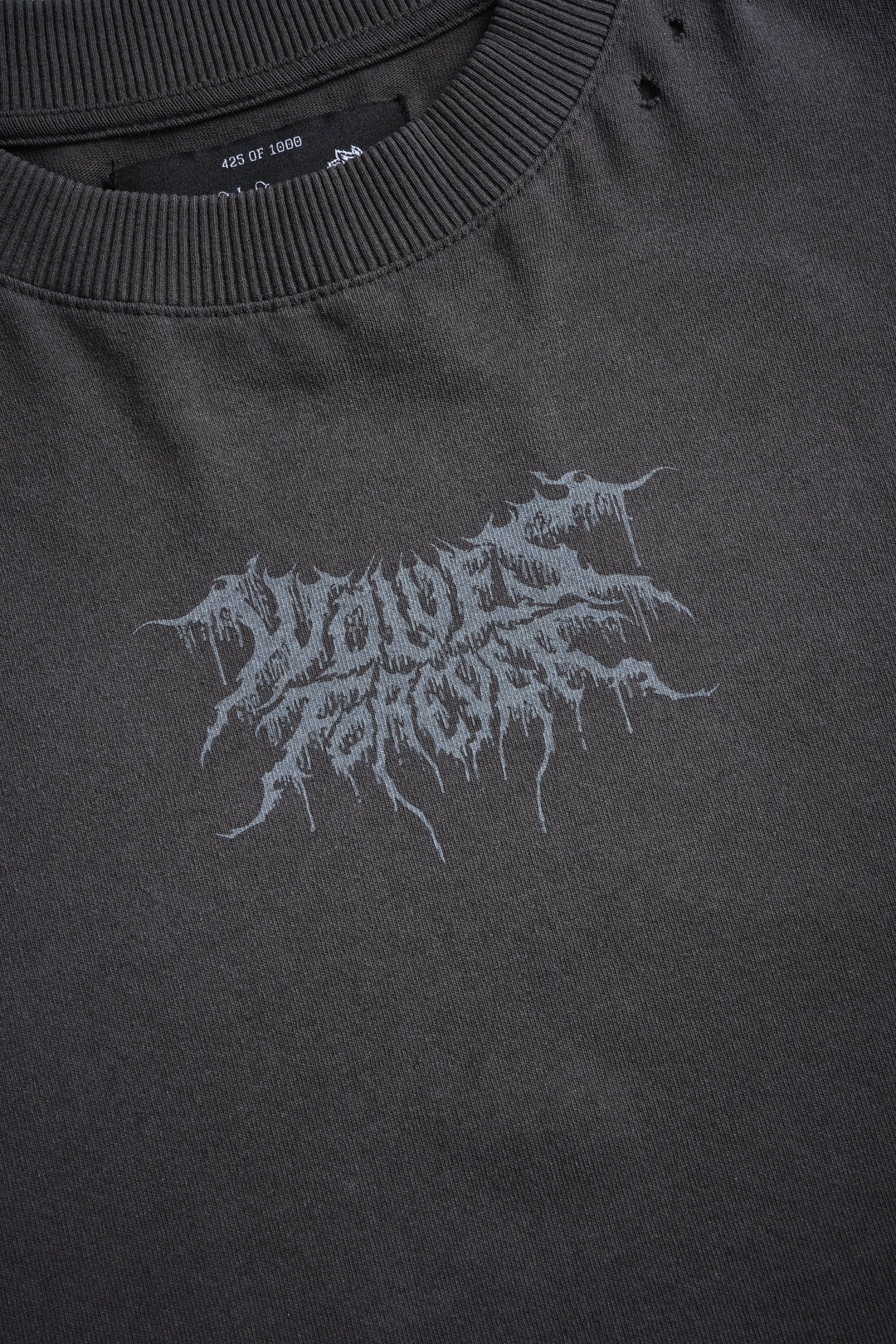 Rise of Beru Grunge Mid-Length Raw Hem Tee in Wolf Gray Sun Fade