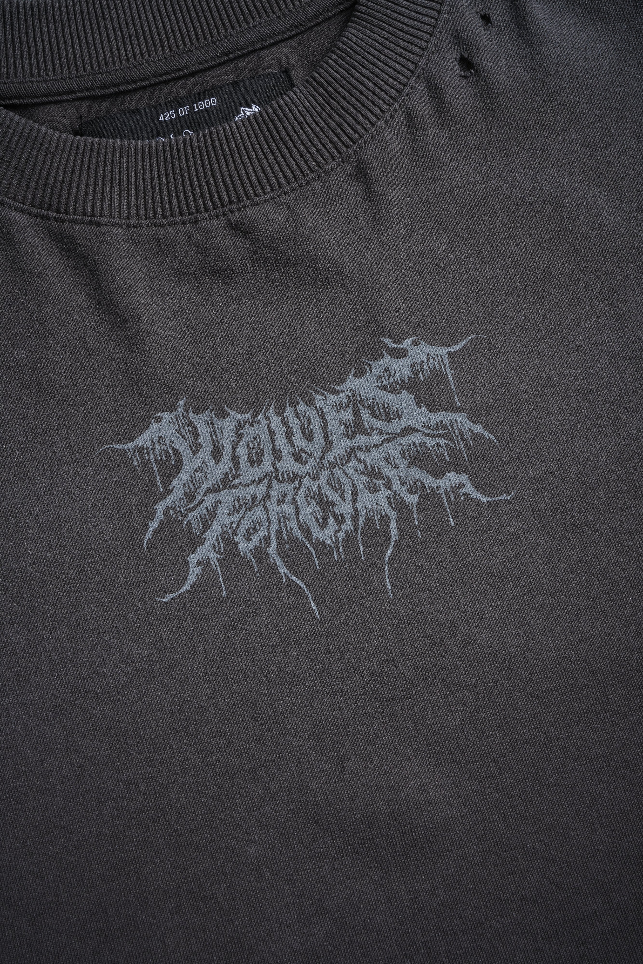 Rise of Beru Grunge Mid-Length Raw Hem Tee in Wolf Gray Sun Fade