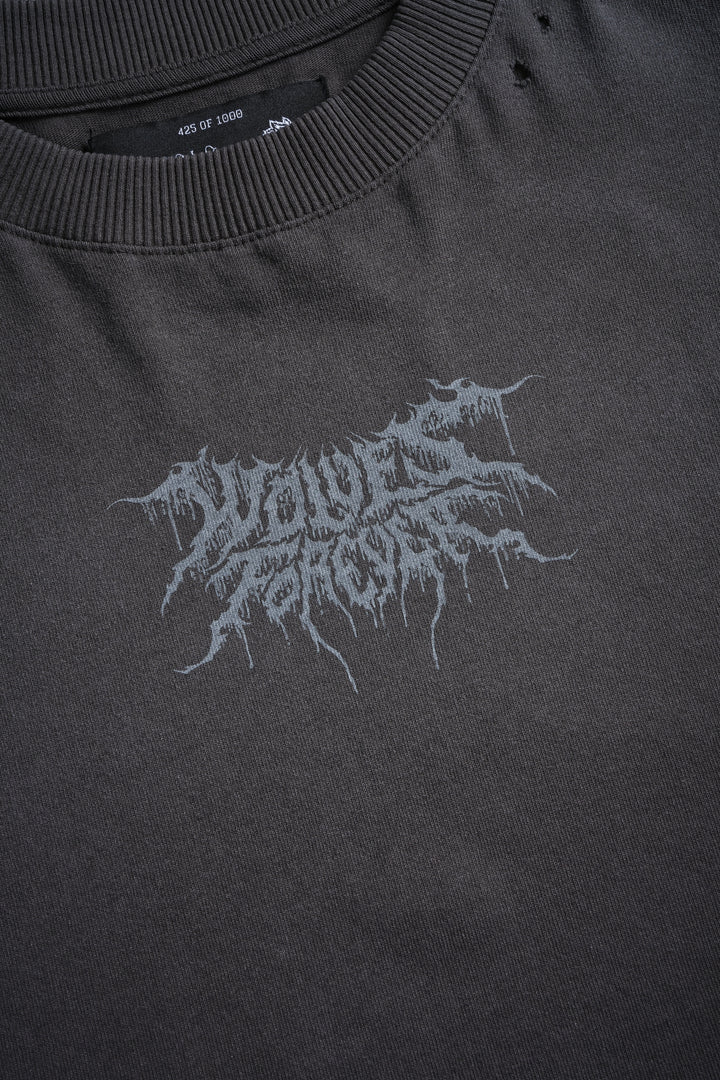 Rise of Beru Grunge Mid-Length Raw Hem Tee in Wolf Gray Sun Fade
