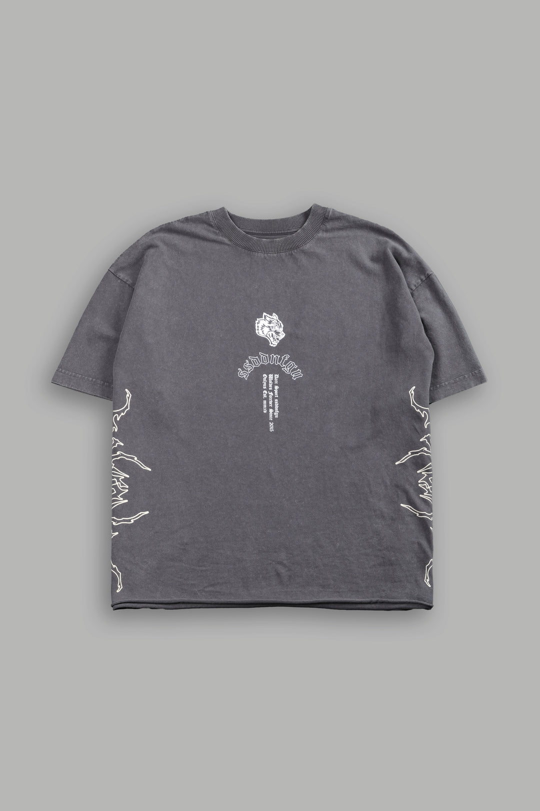 Reaper Tour Grunge Mid Length Raw Hem Tee in Slate Gray