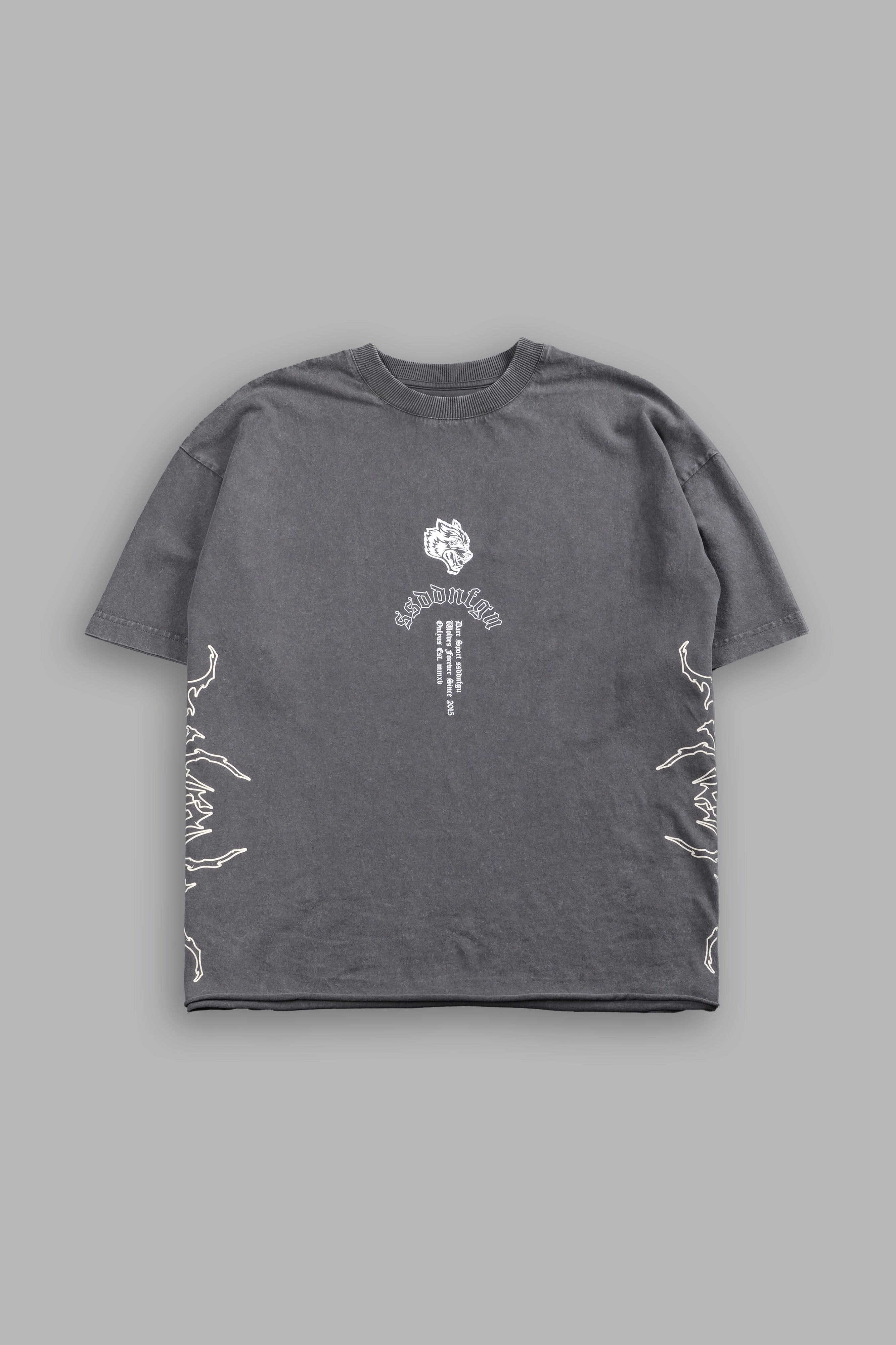 Reaper Tour Grunge Mid Length Raw Hem Tee in Slate Gray