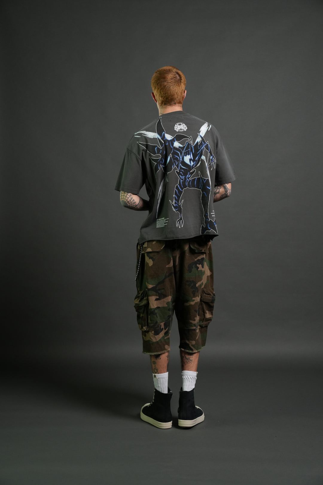Rise of Beru Grunge Mid-Length Raw Hem Tee in Wolf Gray Sun Fade