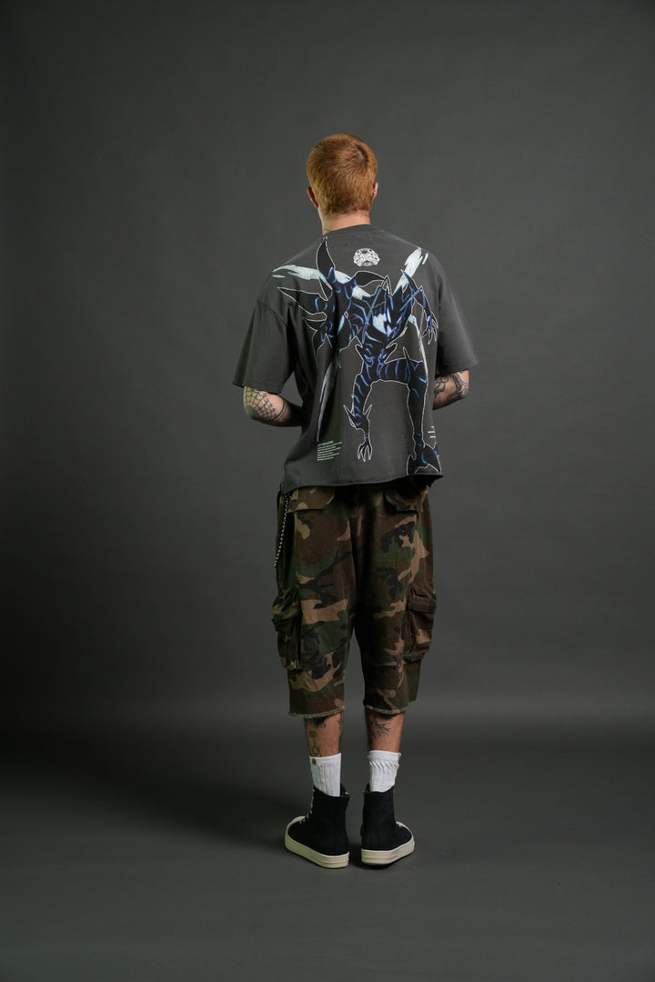 Rise of Beru Grunge Mid-Length Raw Hem Tee in Wolf Gray Sun Fade