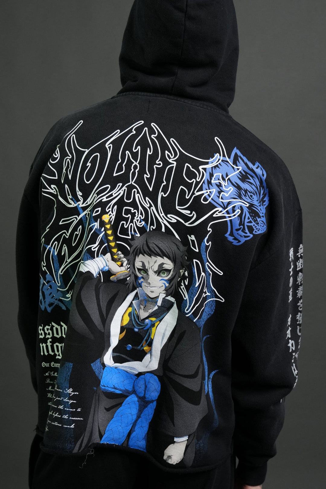 Relentless Distressed Grunge Mid Length Raw Hem Zip Hoodie in Black Sun Fade