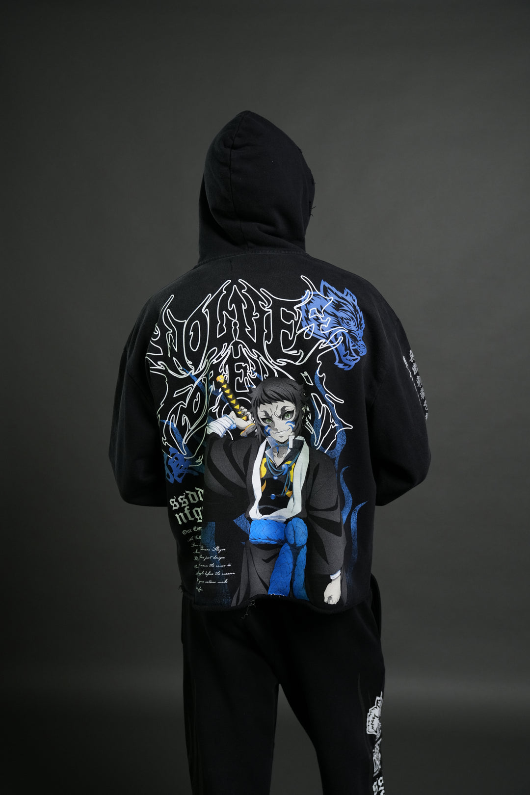 Relentless Distressed Grunge Mid Length Raw Hem Zip Hoodie in Black Sun Fade