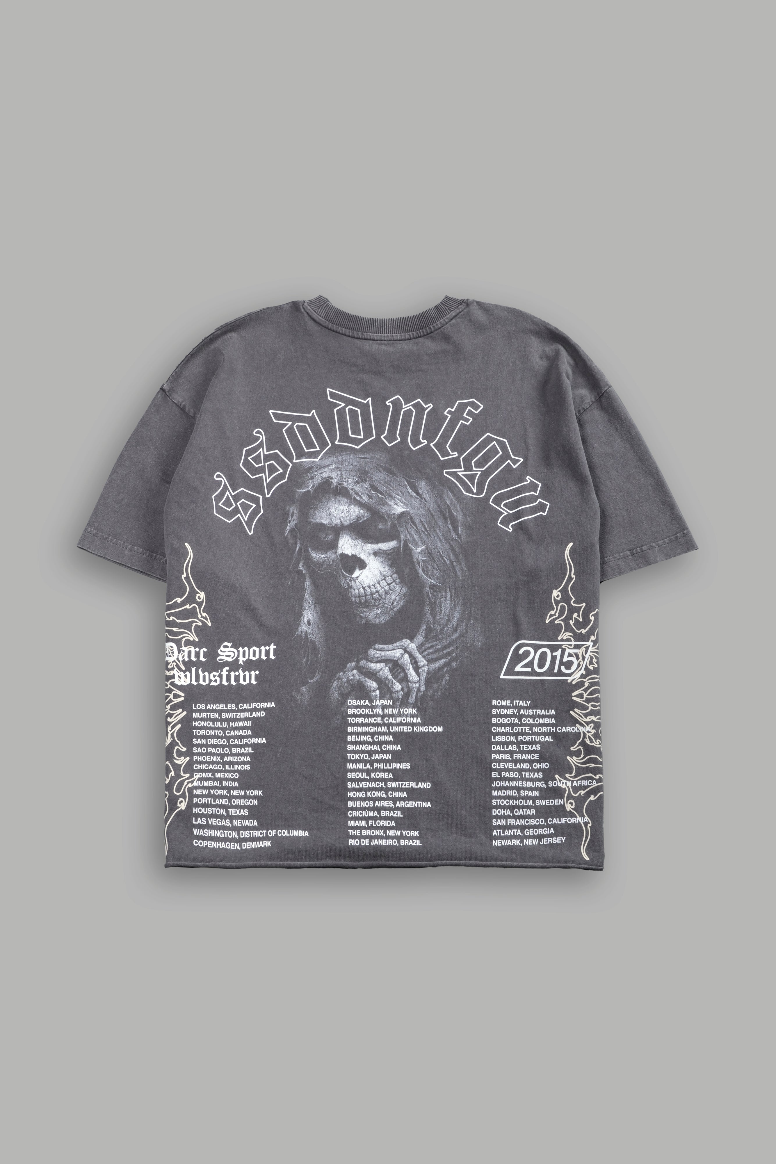 Reaper Tour Grunge Mid Length Raw Hem Tee in Slate Gray
