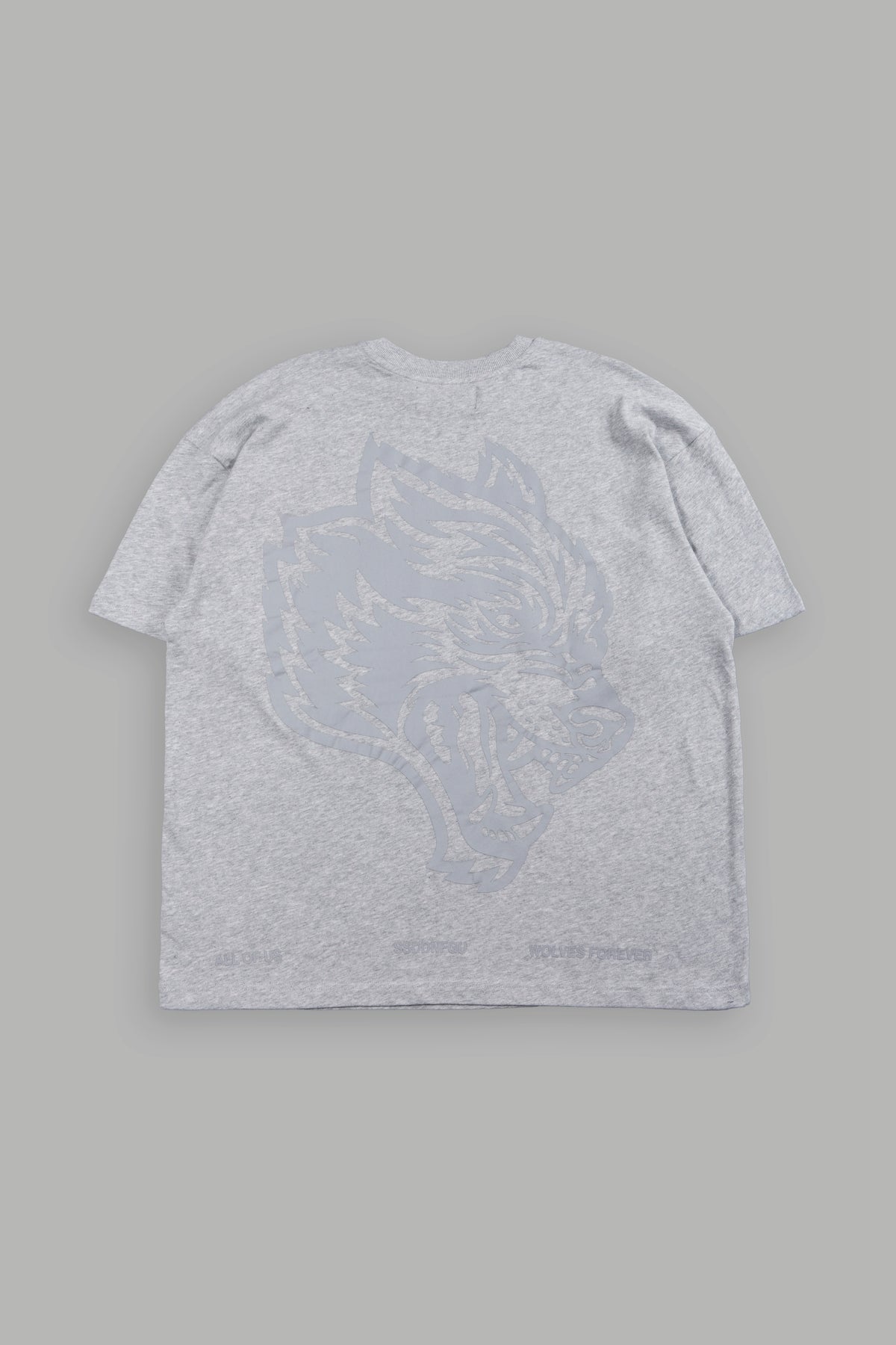 Big Wolf Head Premium Oversized Tee In Light Athletic Gray