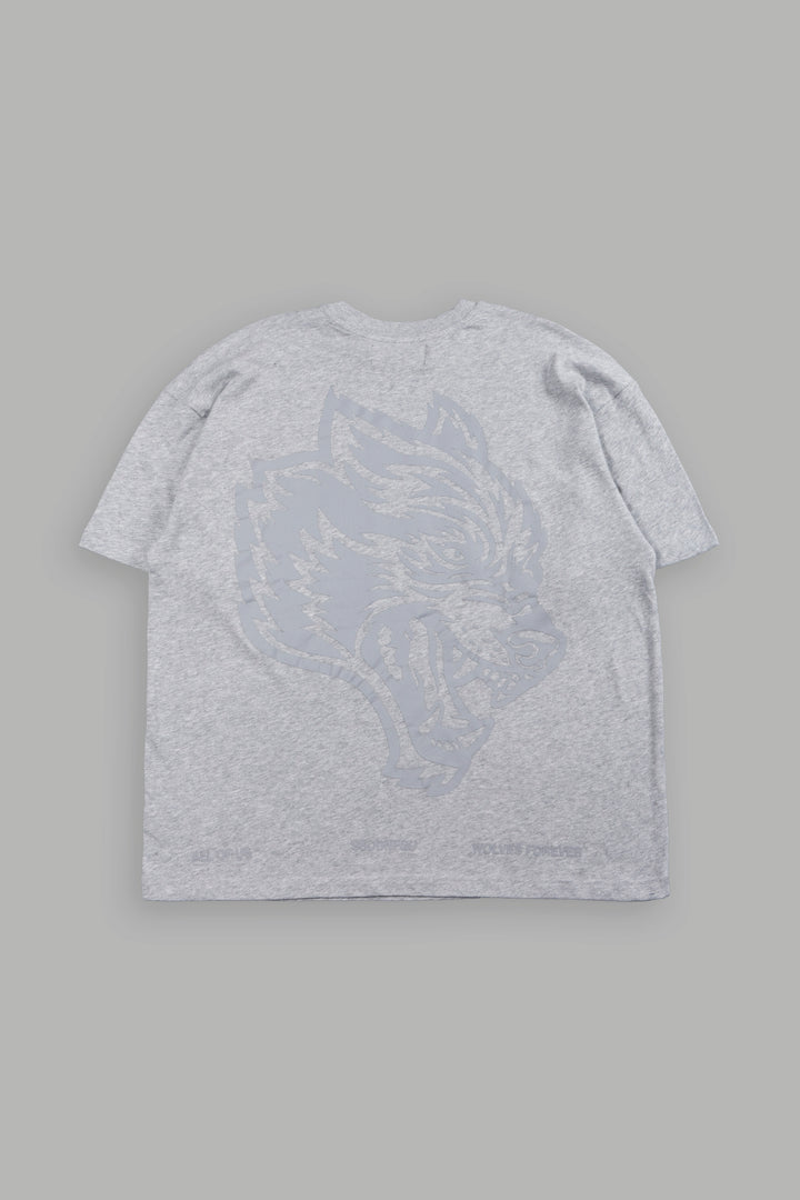 Big Wolf Head Premium Oversized Tee In Light Athletic Gray