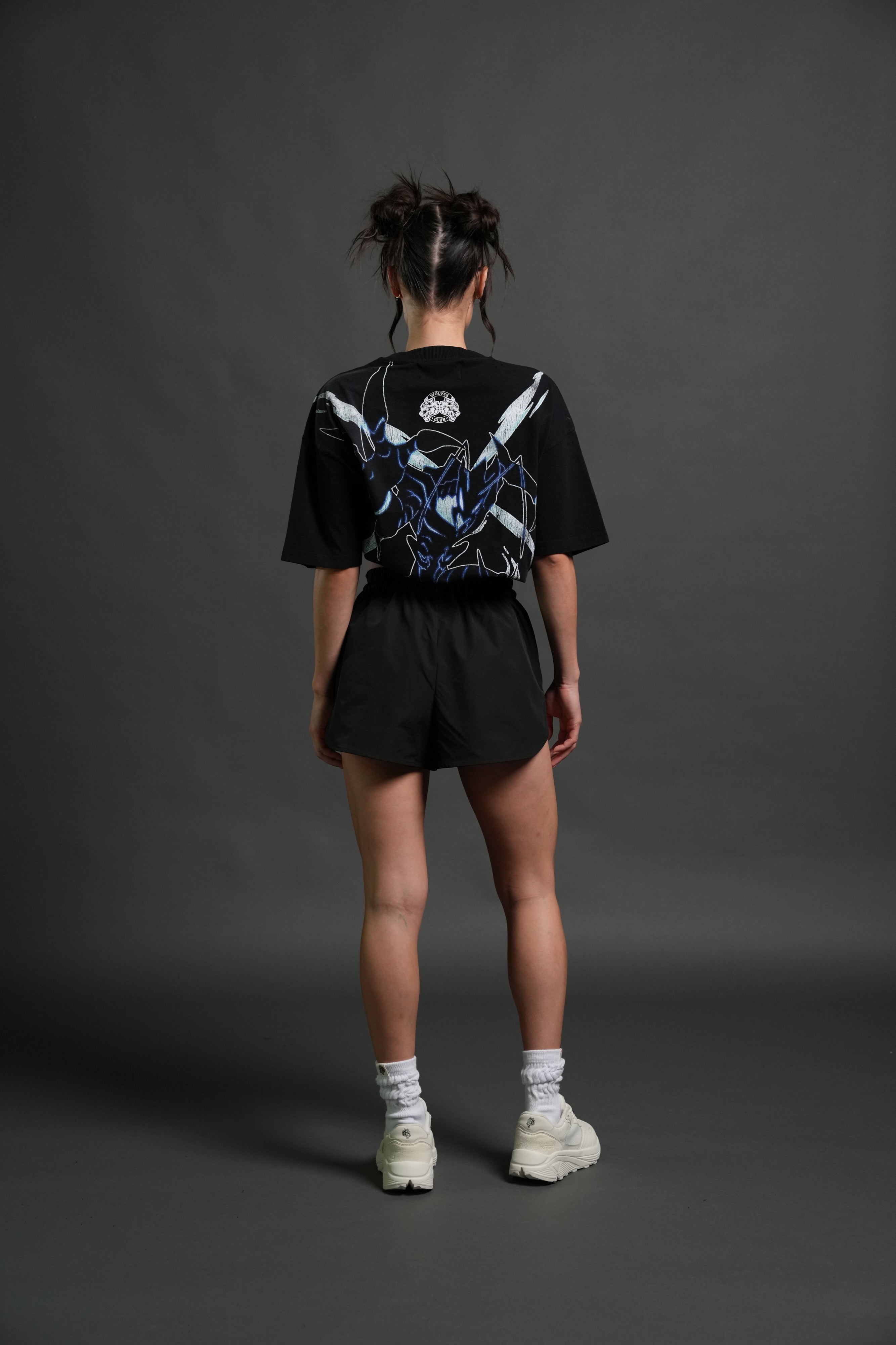 Rise of Beru Grunge Mid-Length Raw Hem Tee in Black Sun Fade