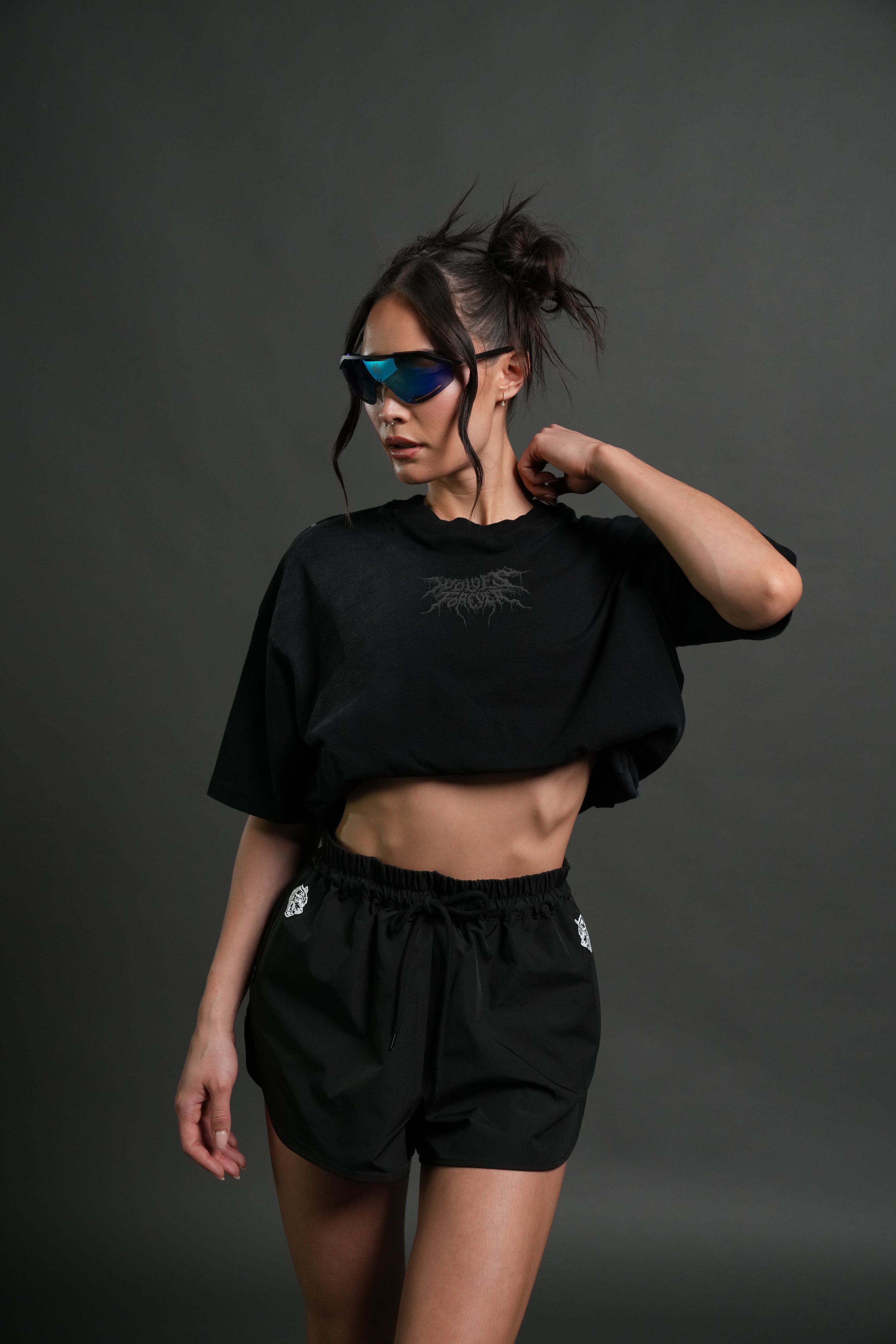 トップス Rising Sun Grunge Mid Length Raw Hem Rise of Beru Grunge Mid-Length Raw Hem Tee in Black Sun Fade