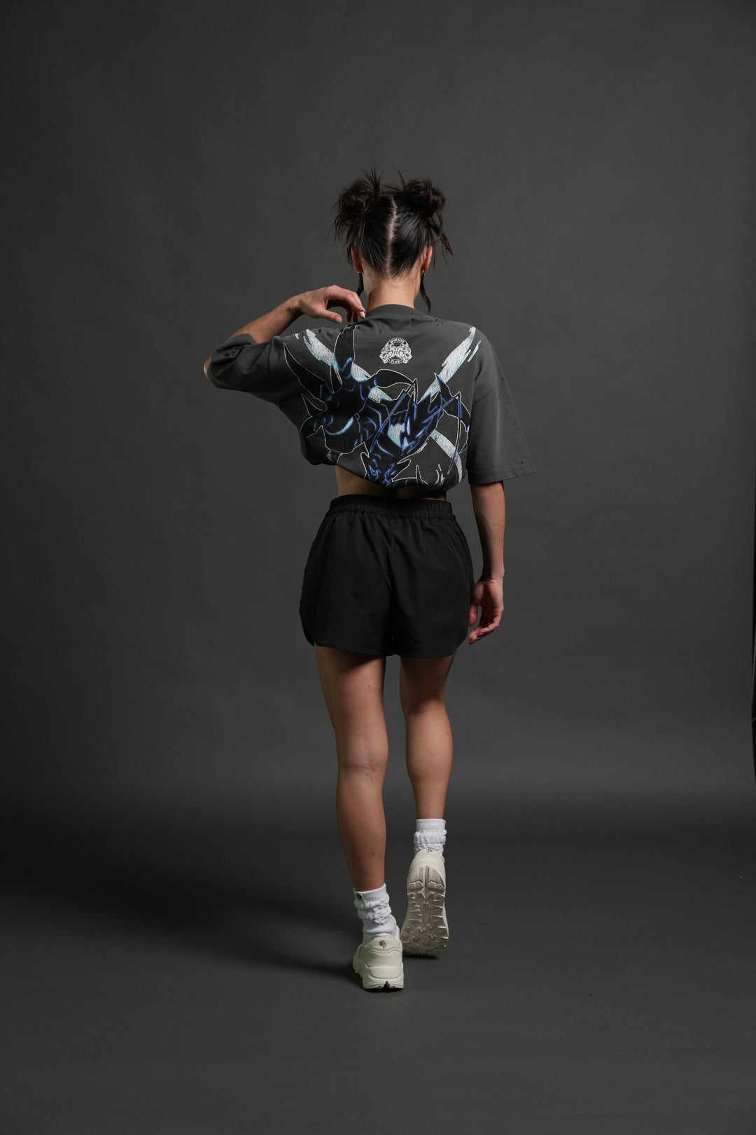 Rise of Beru Grunge Mid-Length Raw Hem Tee in Wolf Gray Sun Fade