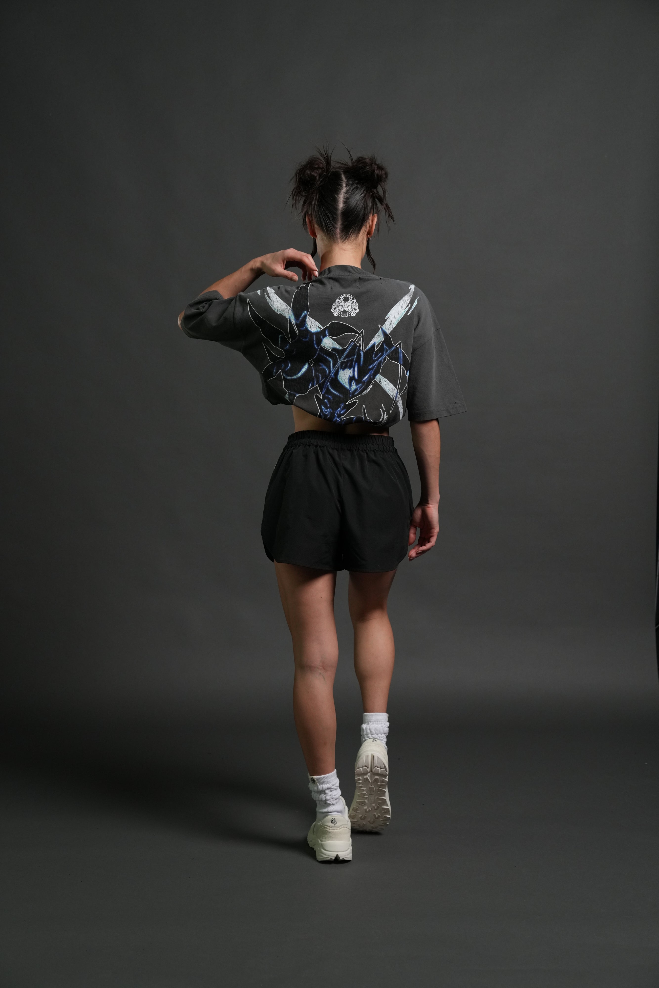 Rise of Beru Grunge Mid-Length Raw Hem Tee in Wolf Gray Sun Fade