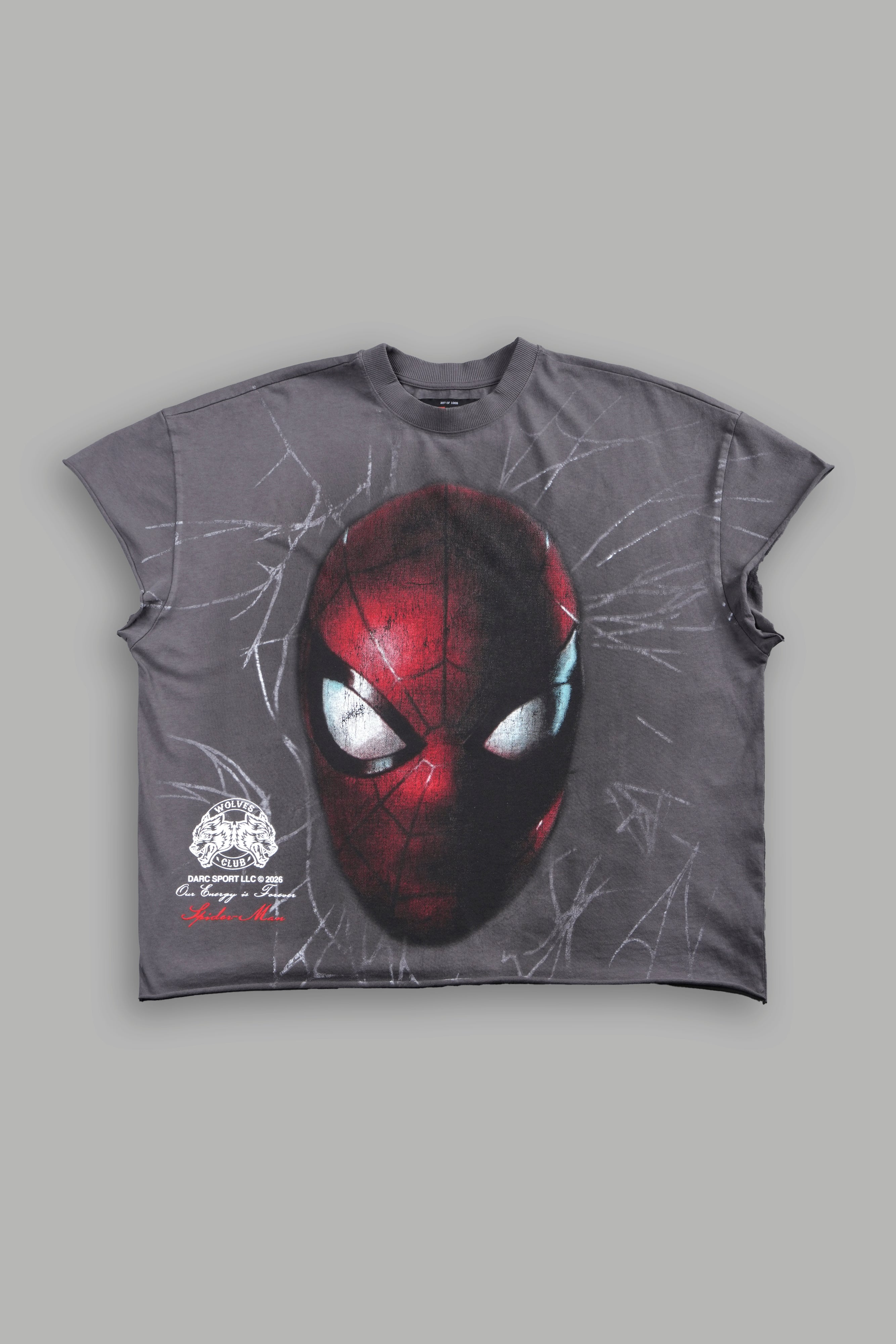 Web Of Darkness Grunge Mid Length Raw Hem Cap Sleeve Tee in Slate