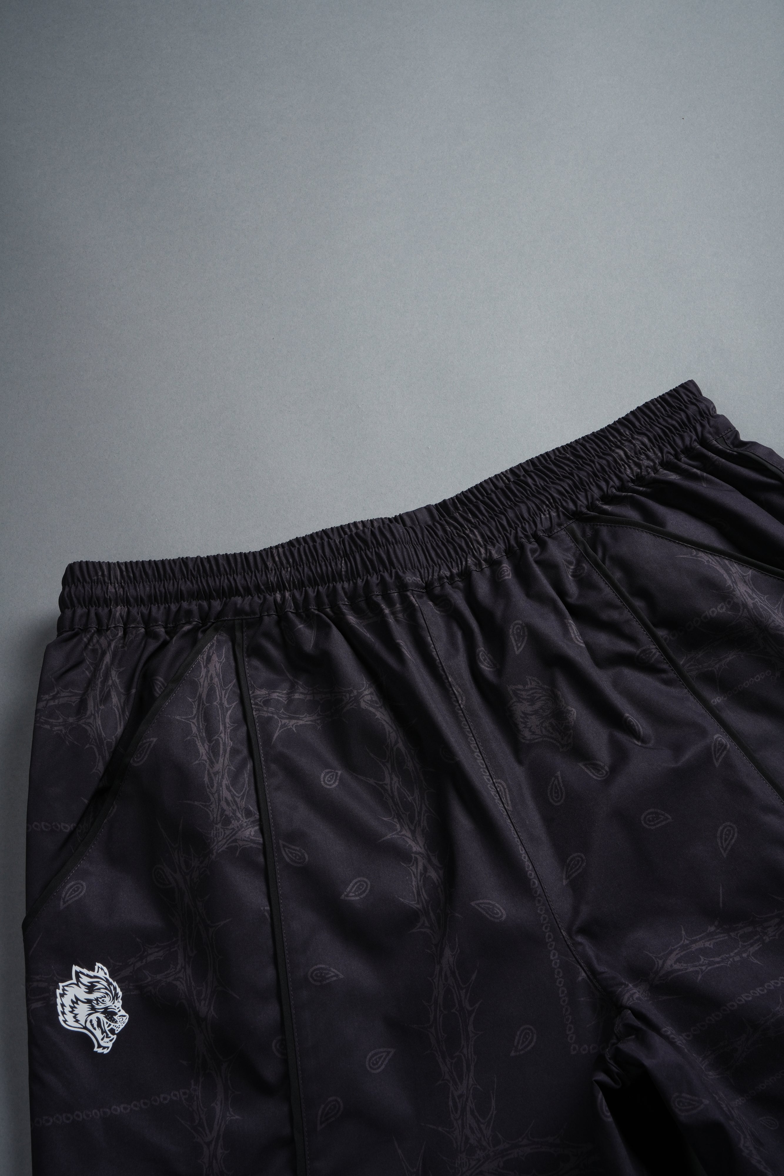 Dual Mens Quinn Track Shorts in Black Thorn Paisley