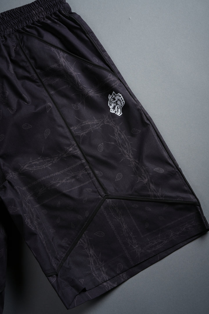 Dual Mens Quinn Track Shorts in Black Thorn Paisley
