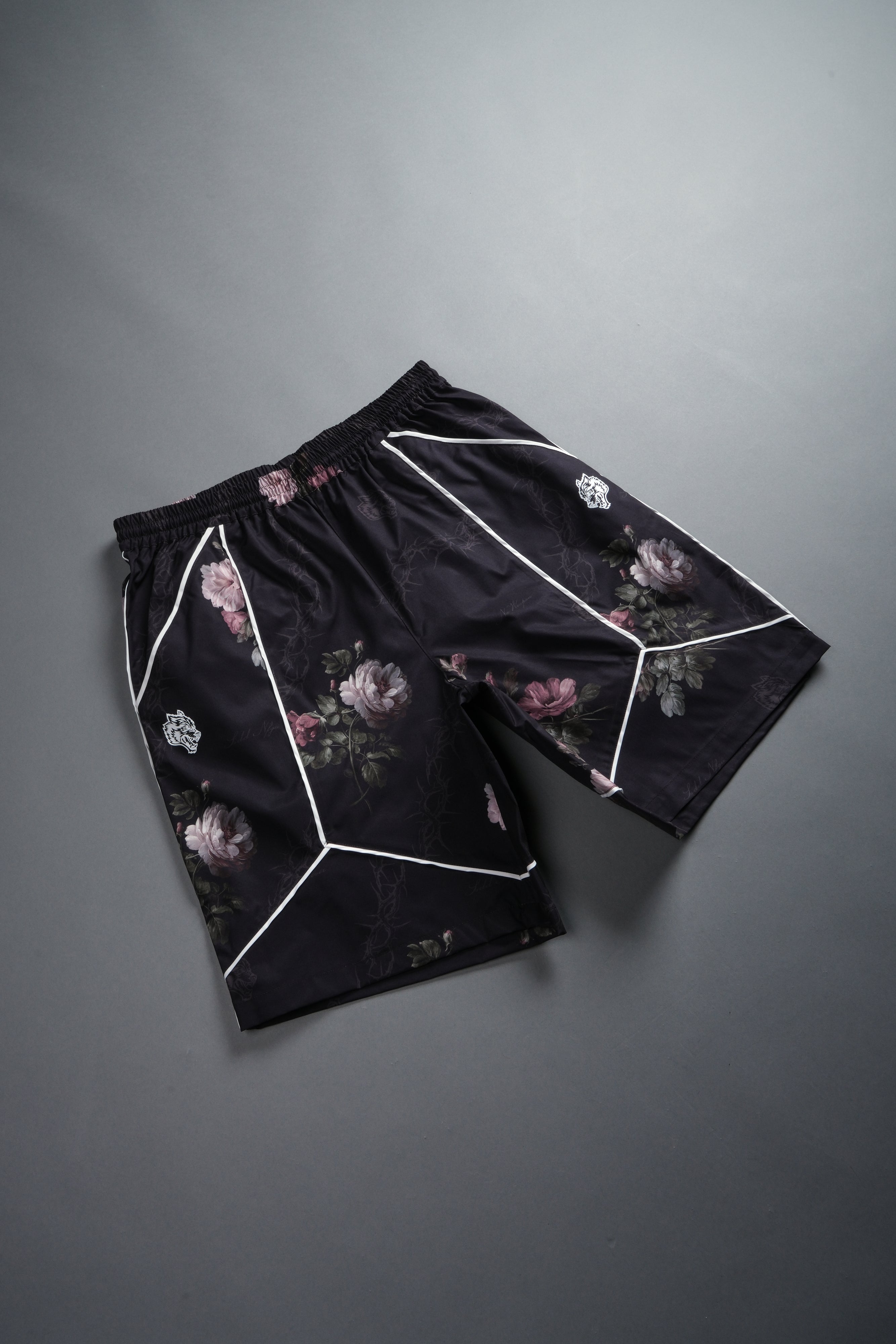 Dual Mens Quinn Track Shorts in Black Rose Thorn