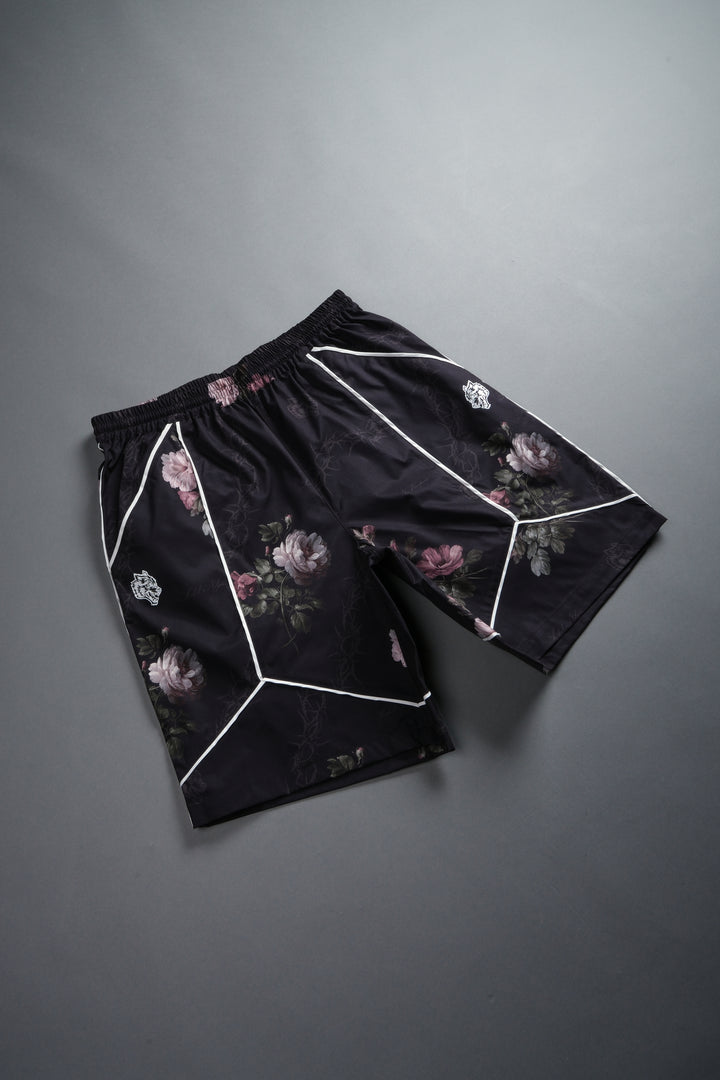Dual Mens Quinn Track Shorts in Black Rose Thorn