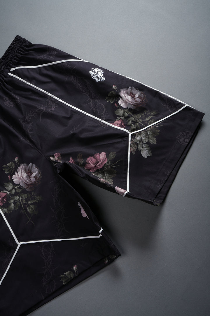 Dual Mens Quinn Track Shorts in Black Rose Thorn